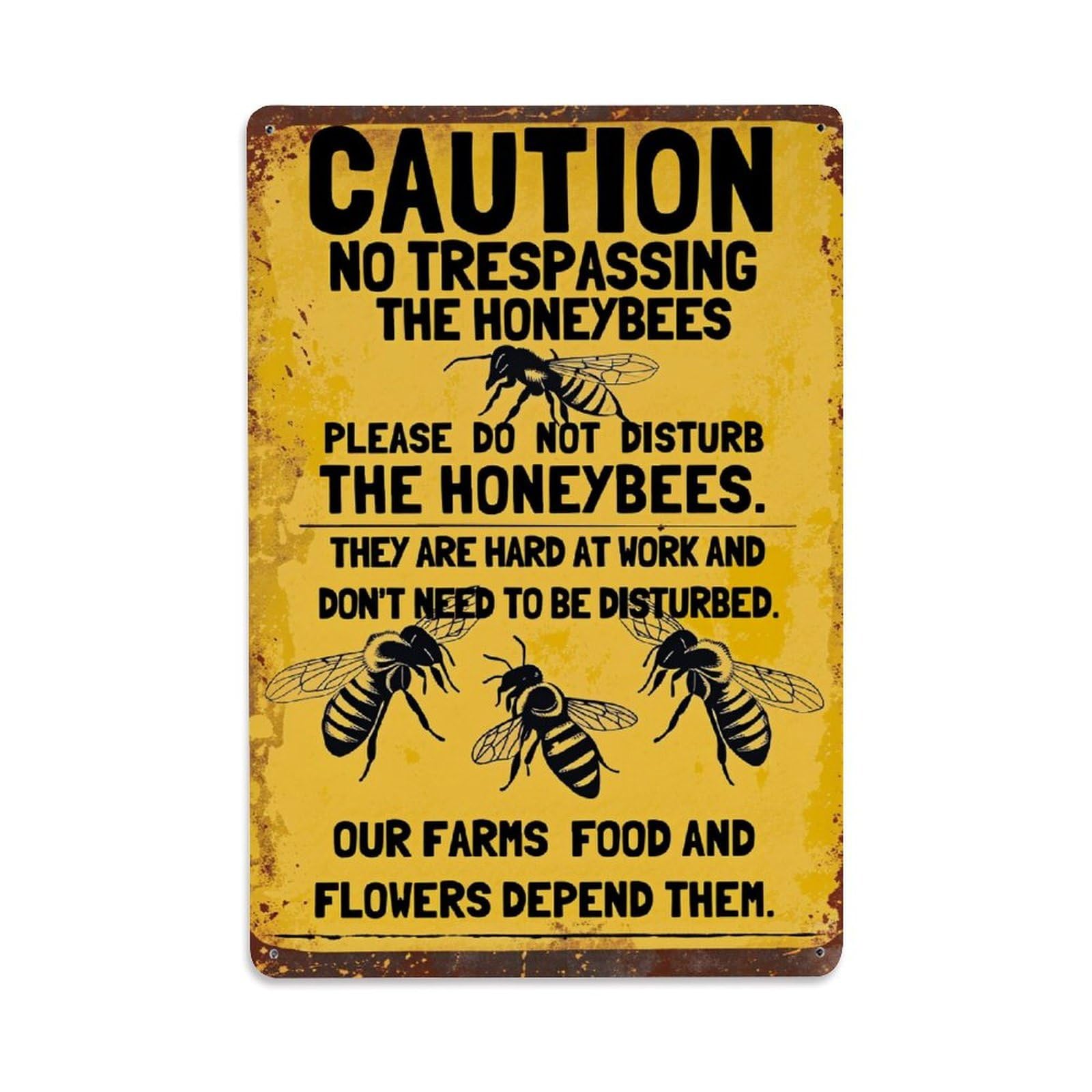 Enderetf Vintage Caution No Trespassing Honeybees Sign Tin Sign Metal Poster, Home Bar Garage Man Cave Cafe Indoor & Outdoor Wall Decoration 8X12inches