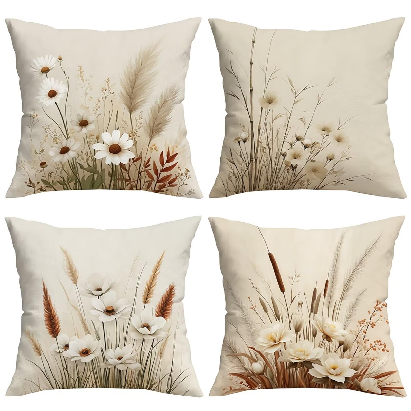 Lot de 4 housses de coussin en lin 40x40 cm pour canapé moderne