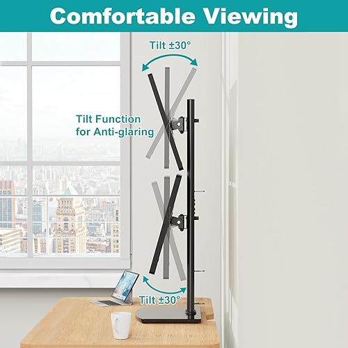 Miniatura 5 de MOUNT PRO Soporte vertical para monitor dual para 2 pantallas de computadora de hasta 32 pulgadas33 libras cada una, soporte de monitor apilado,