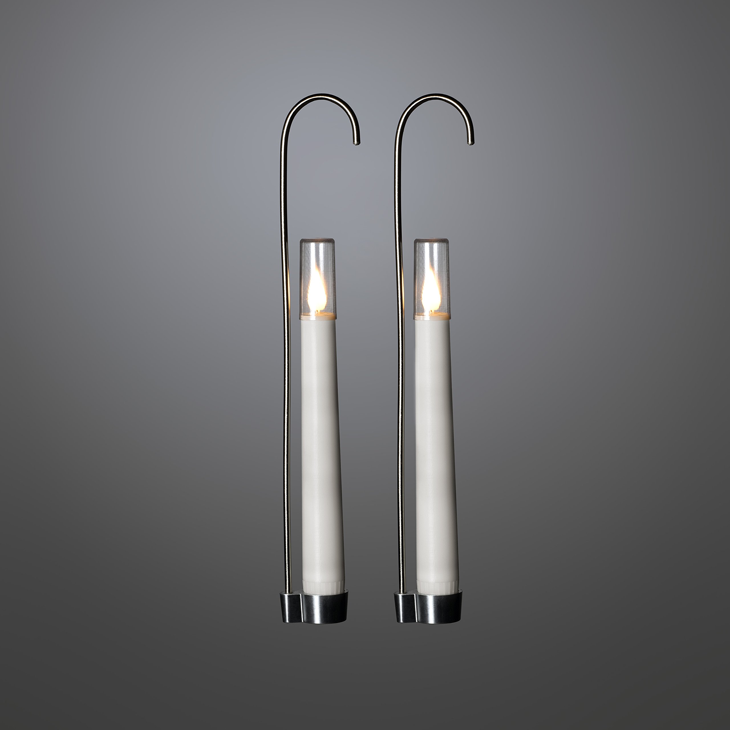 Konstsmide LED Kerzen 2er-Set, weiß, mit Kerzenhalter, mit 3D Flamme, 2-8h Timer, Dimmer und Fernbedienung, 2 warm weiße Dioden, batteriebetrieben, Außen - 1870-230