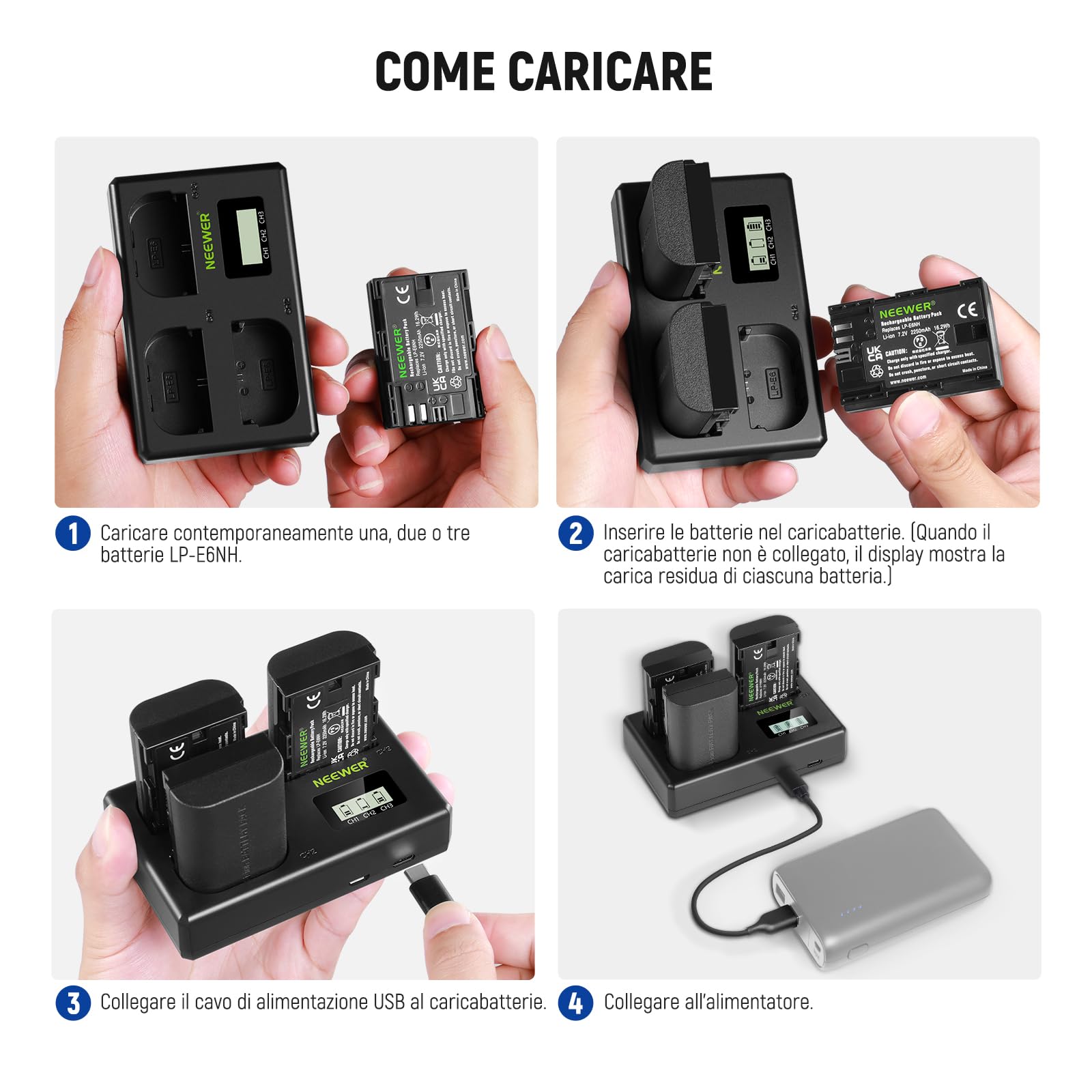 NEEWER LP-E6NH Batterie Remplacement et USB,Pack de 3 Batteries 2250mAh pour LP-E6NH avec USB Triple Emplacement,Chiffon,Compatible avec Canon EOS R7 R5 R6 R6 II R 5DIV 6DII 7DII 80D