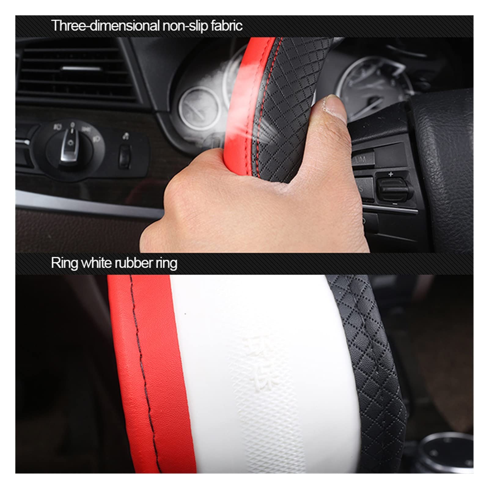 Flaconi Stuurhoes – Universeel Kunstlederen Hoes Voor Stuurwielen 37-38 Cm – Ademend, Antislip, Zwart-roze – Geschikt Voor Sedan, SUV En Meer