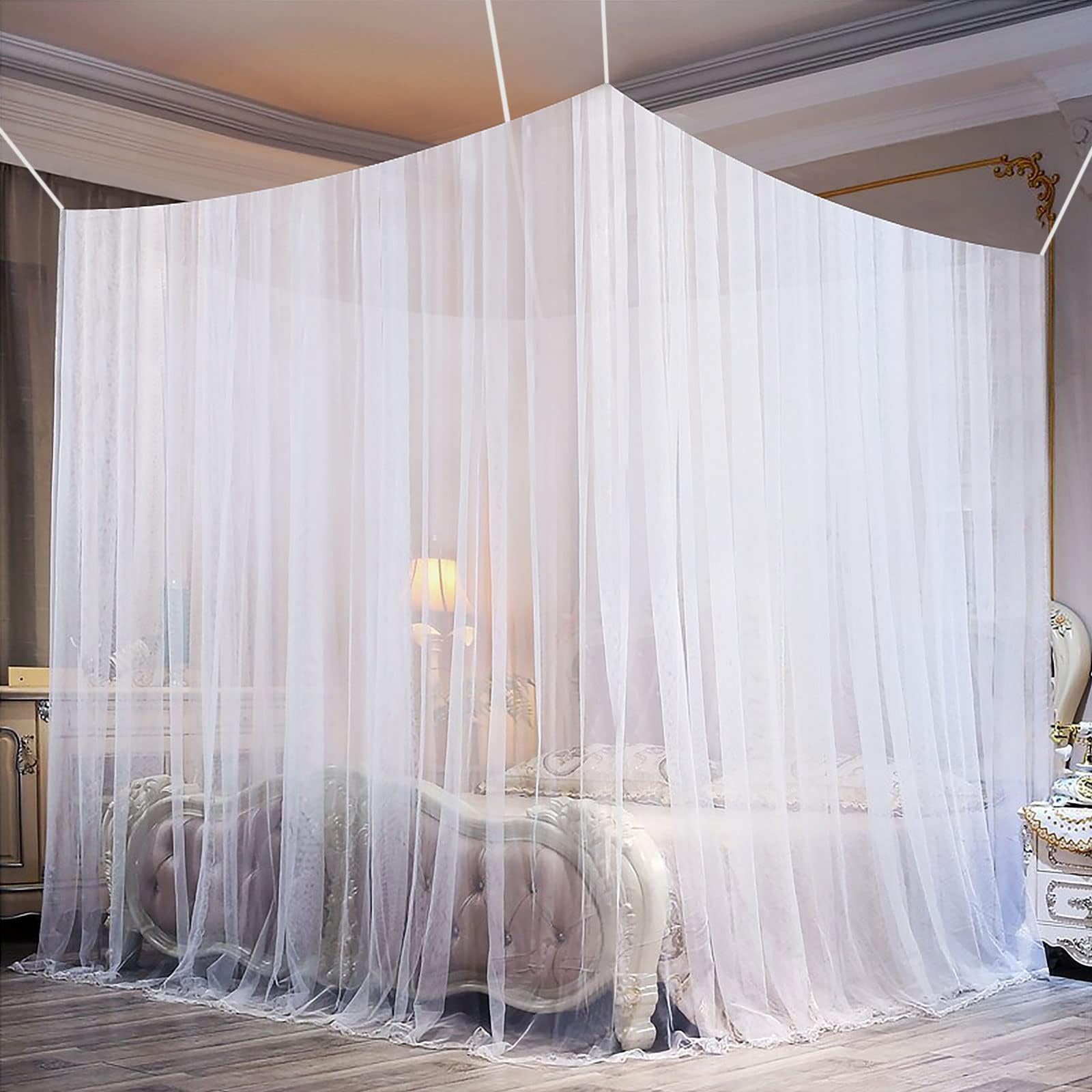 Moustiquaire De Lit Carrée, Baldaquin En Polyester Lits Moustiquaire Pour Lit Double Et Lit Simple Avec Outil Dinstallation Pour Se Proteger Efficacement Des Moustiques Blanc 2218cmdolaso 71182432