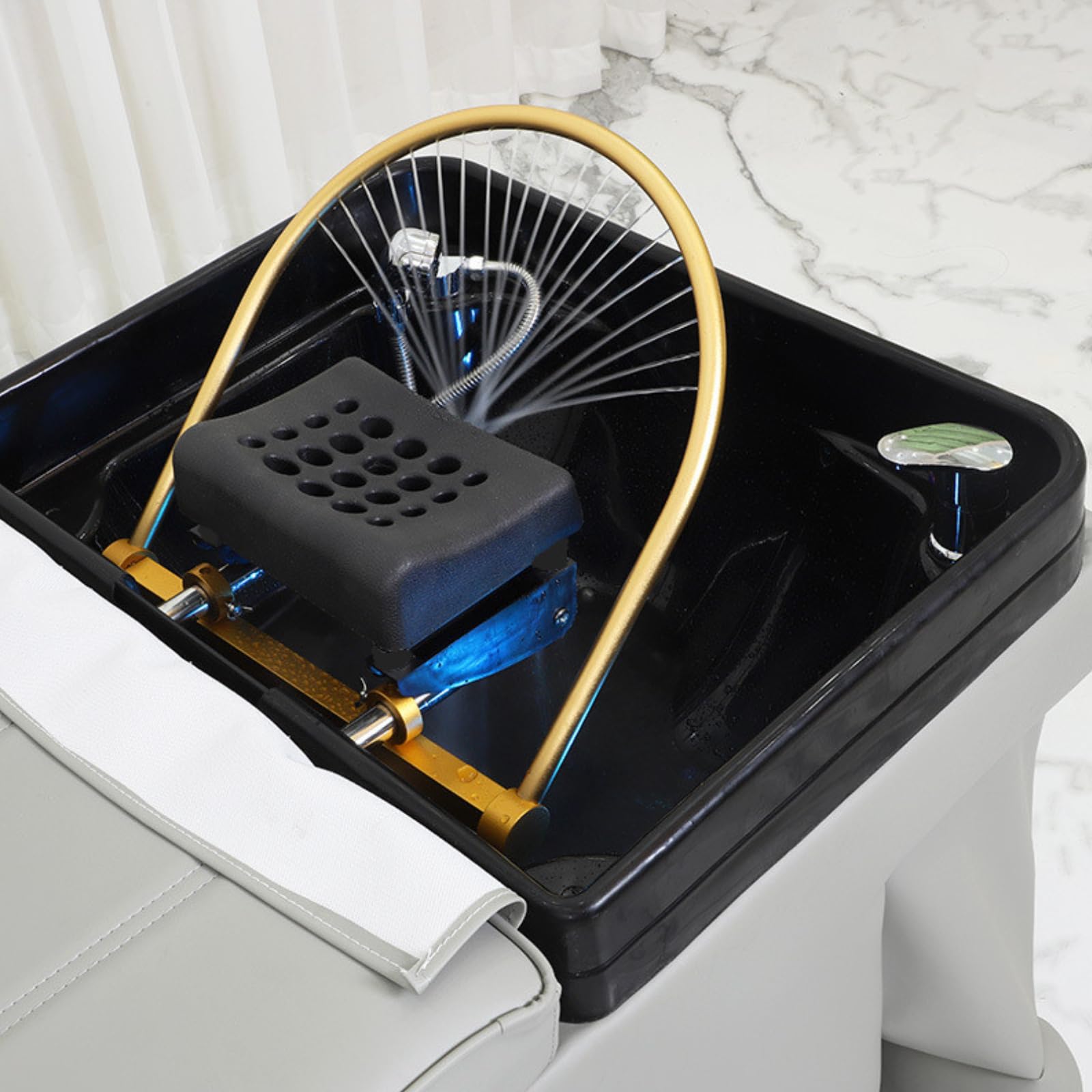 Equipo para lavabo de champú, marco de circulación de agua, metal, uso flexible, accesorios profesionales para cama de champú para salón de belleza