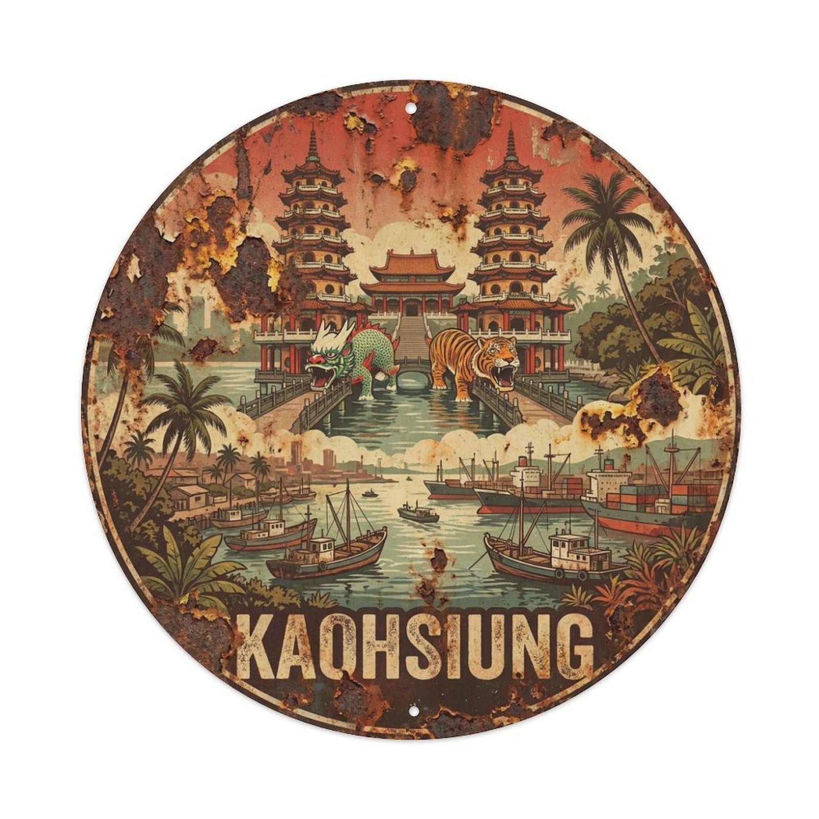 Travel Vintage Taiwan Kaohsiung Metal Tin Sign