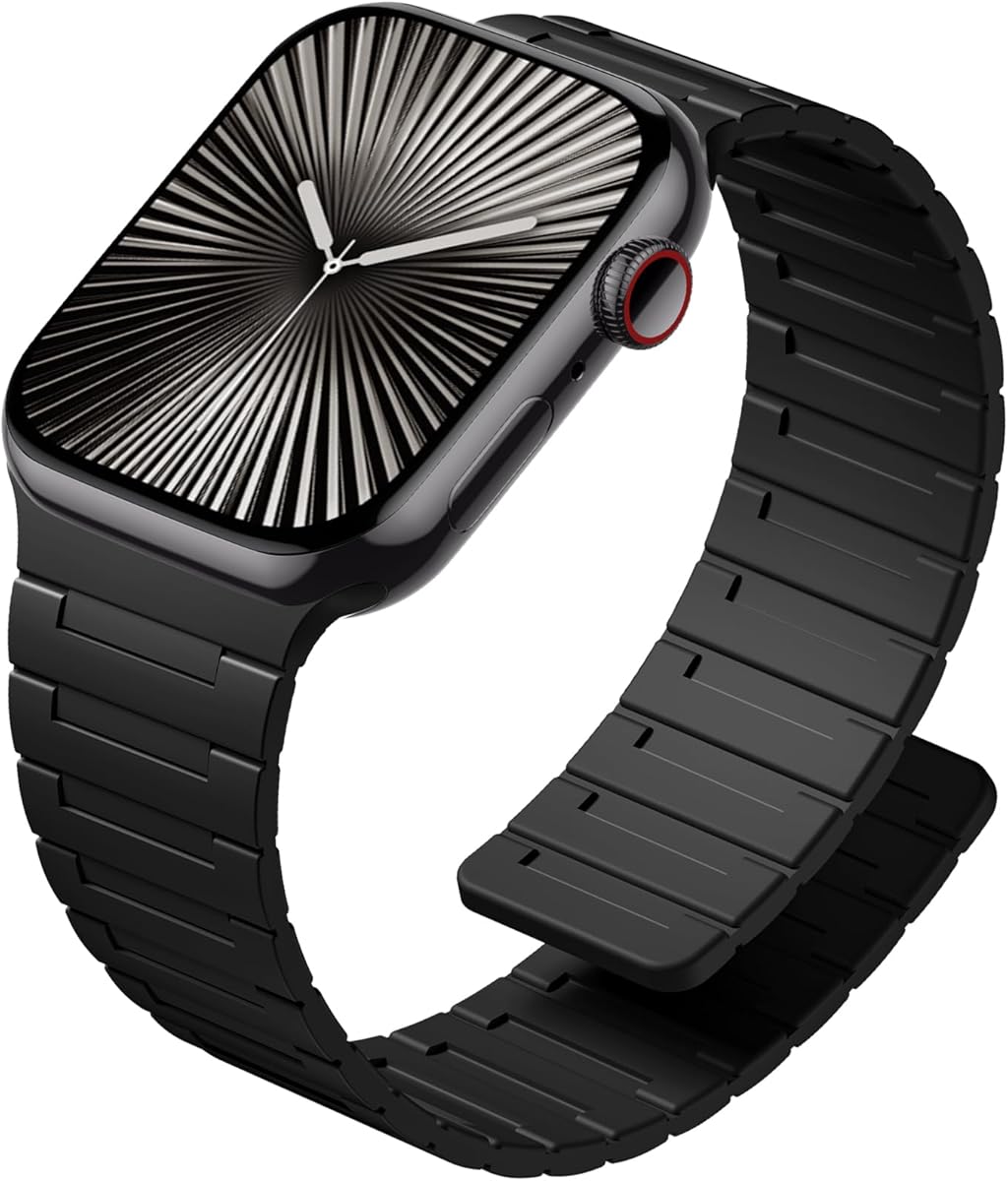 SNBLK Magnetic Watchband Compatible with Apple Watch Bands for Men 44mm 45mm 46mm 49mm 42mm Women, Silicone Sport Strong Magnets Strap for iWatch Series 11 ULTRA 3 ULTRA 2 SE 10 9 8 7 6 5 4 3 1, Black