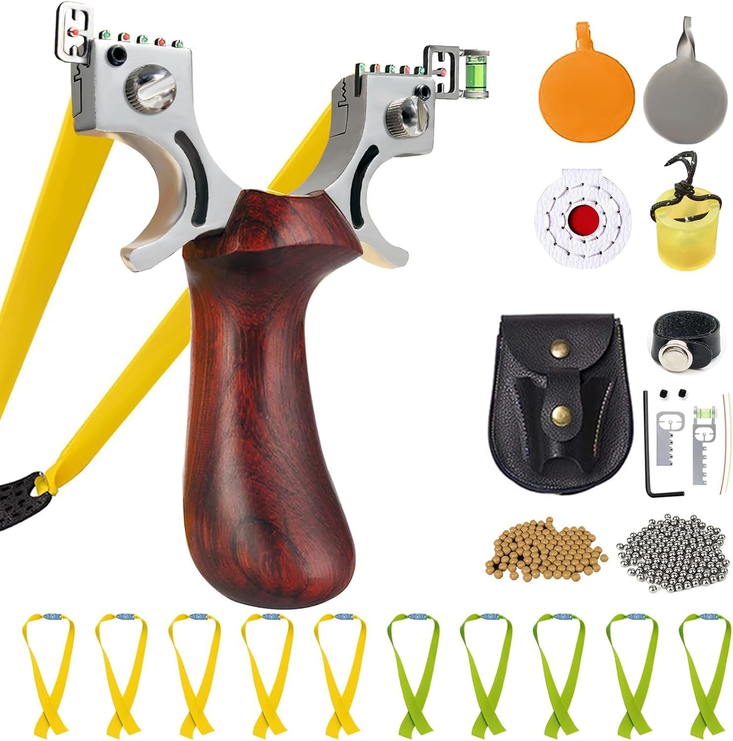 Slingshot, Hunting Sling Shot Set for Adults, Professional Stainless Steel Tactical Slingshots, High Velocity Catapult with Ammo Balls, Rubber Bands, Ammo Pouch, Target