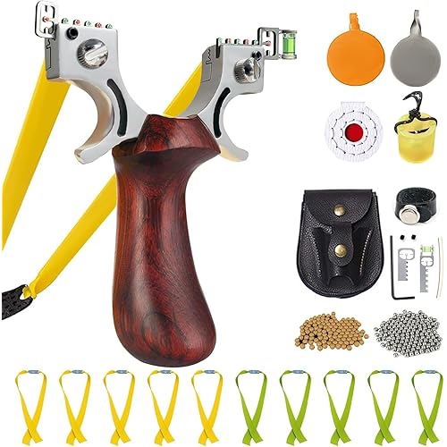 Slingshot, Hunting Sling Shot Set for Adults, Professional Stainless Steel Tactical Slingshots, High Velocity Catapult with Ammo Balls, Rubber Bands, Ammo Pouch, Target