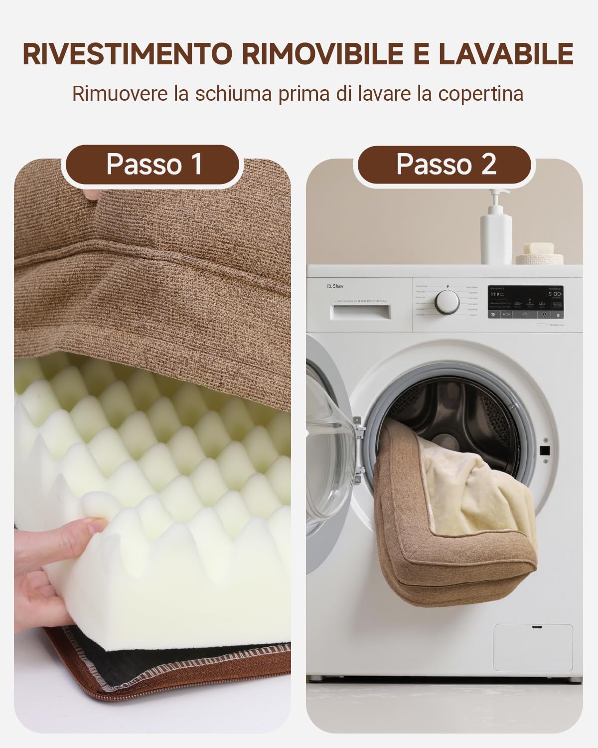 KSIIA Cuccia Cane Interno Cuscino Cane Sfoderabile e Lavabile, Ortopedica e Impermeabile con Base Antiscivolo, Con Cuscino a Forma di U, Marrone, 88x55x15cm