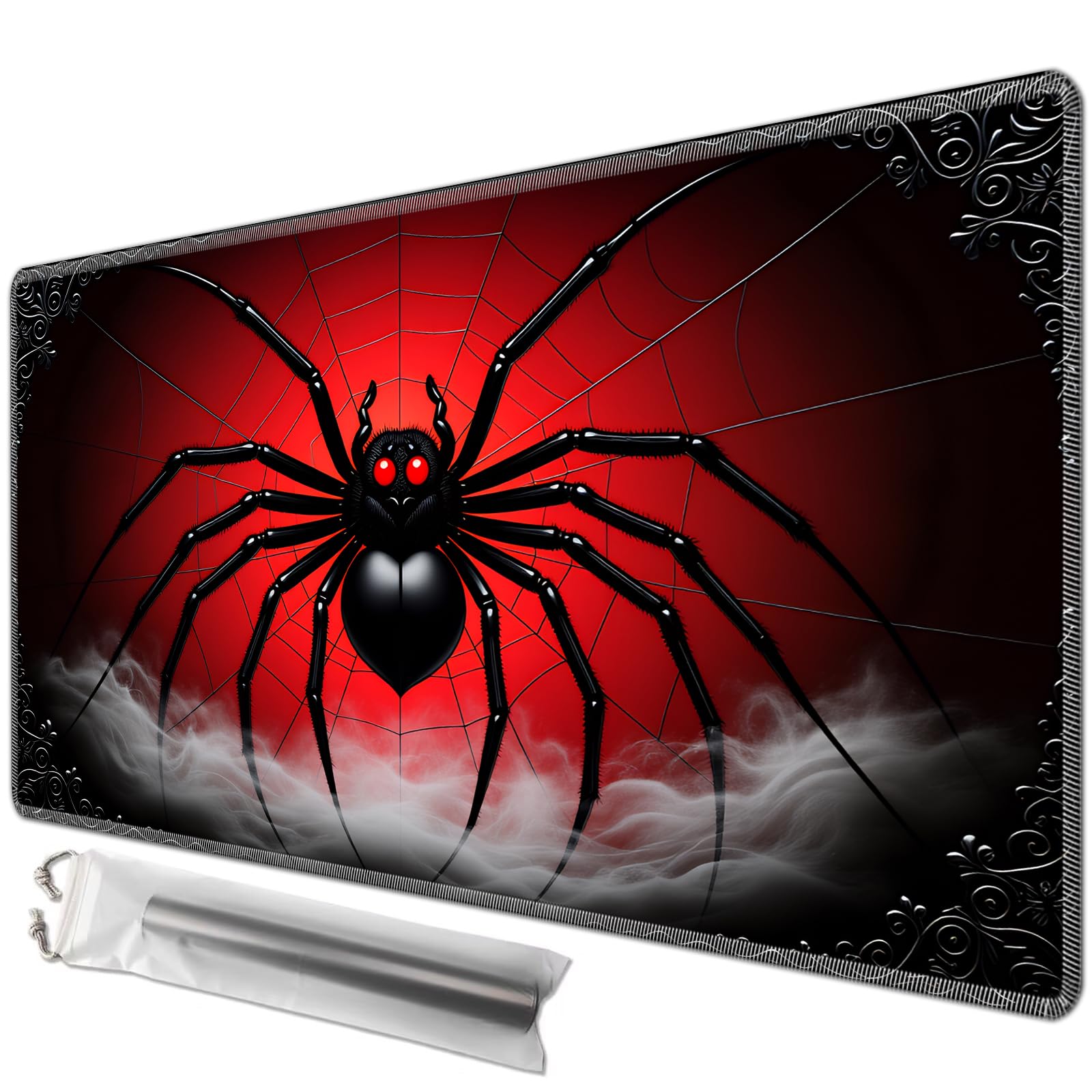 JANENFNA Playmat for MTG,Game Play Mat for MTG TCG 24 x 14 inches, Premium Stitched Non-Slip Rubber Tabletop, Magic Play mat Card Game Mat for Magic The Gathering,Battle Game,Red Spider — image 1