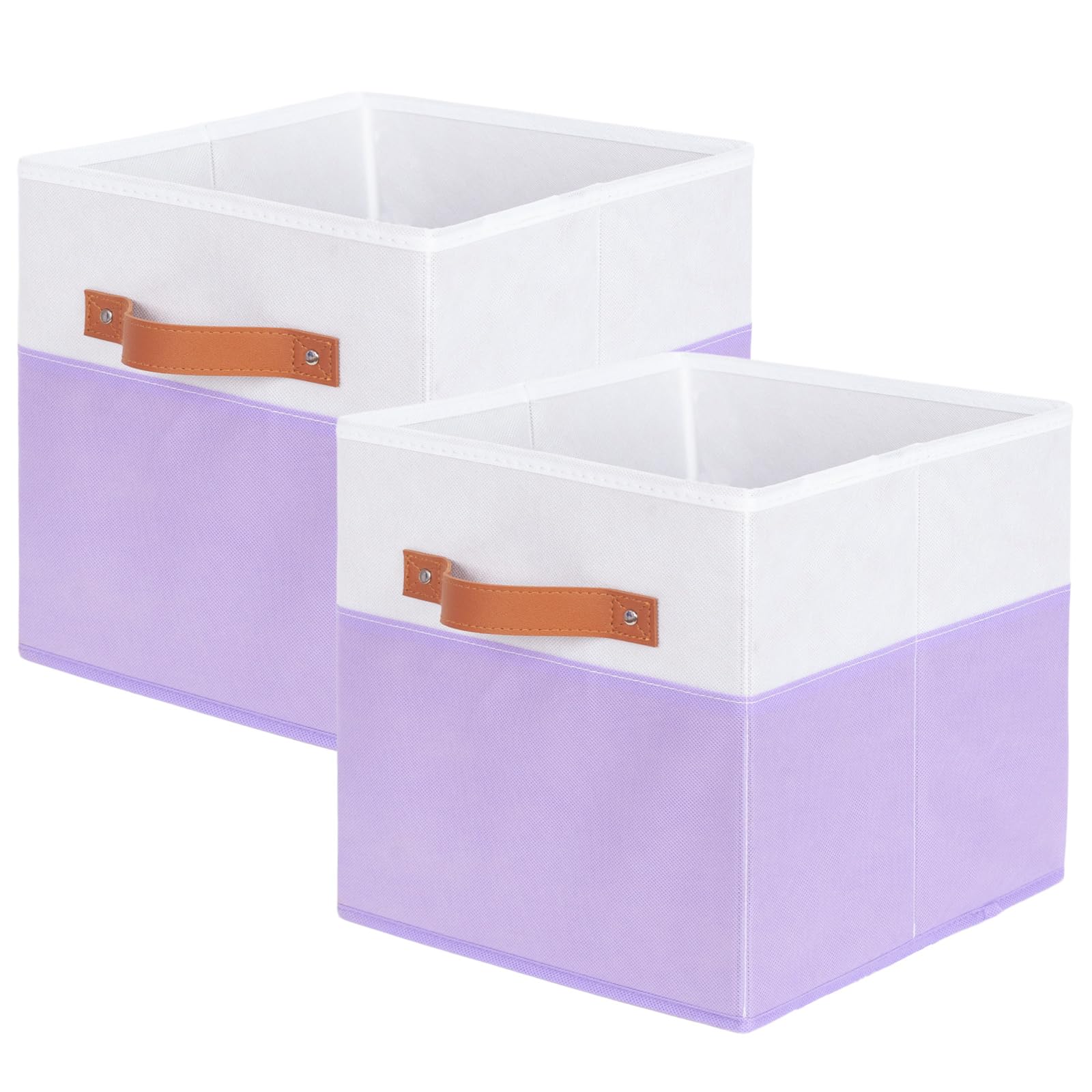 powerking Stoff Aufbewahrungsbox, 27x27x28cm, Weiß+Hellviolett | Faltbar, Mit Griff, Für Schrank und Spielzeug, Organizer Schublade