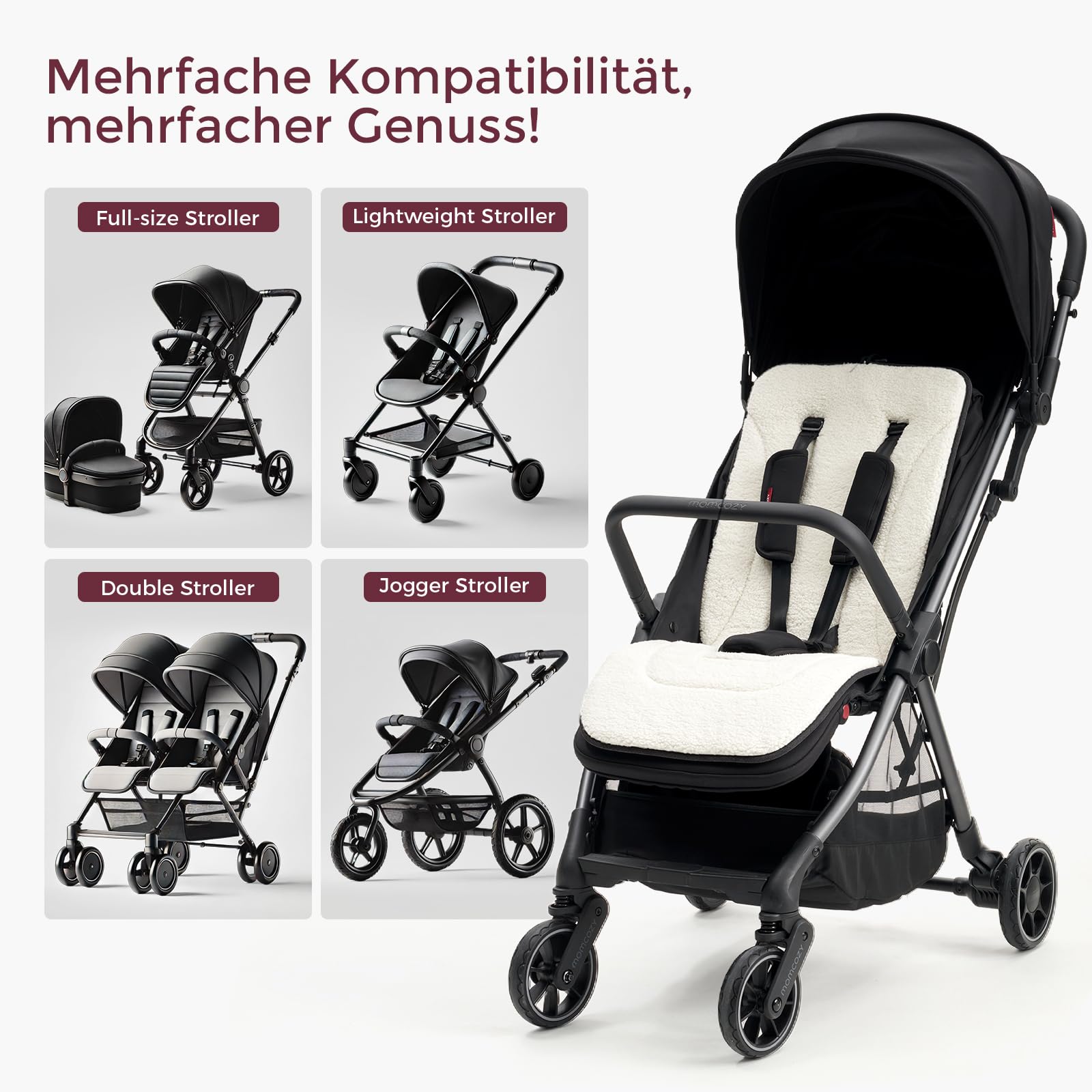 Momcozy Wendbares Sitzauflage Kinderwagen | Universelle, atmungsaktive Sitzauflage | Winterwarme kinderwagen zubehör | Kissenauflage für Wiege/Tragewagen | Plüsch für den Winter & weicher Stoff
