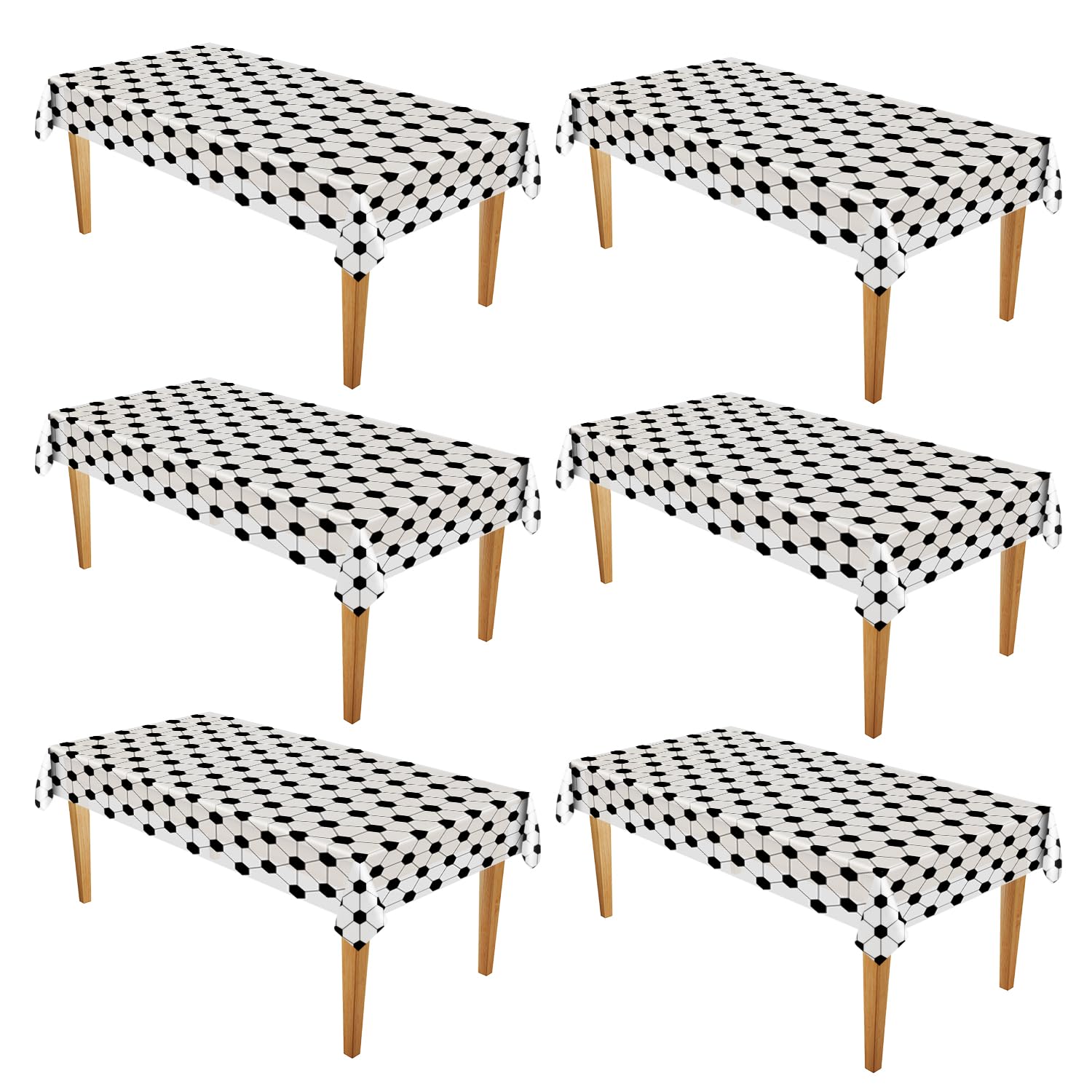 CEILIWEN 6 Packs Football Party Tablecloth 137 x 274cm - Black and White Soccer Plastic Table Cover for World Cup, Birthday, Picnic & Sports Events
