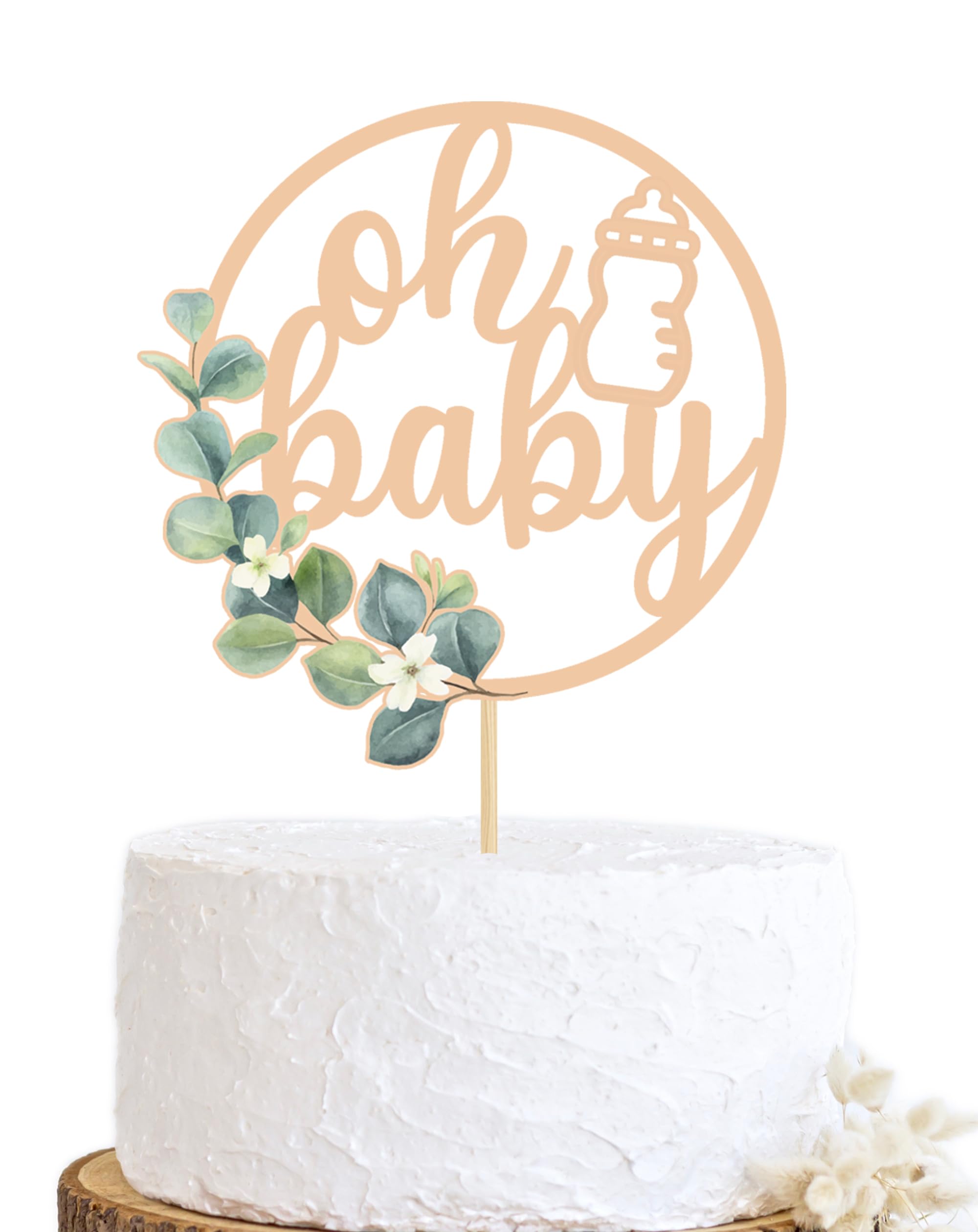 Oh Baby Cake Topper in Wood - Baby Shower Party Decoration Babys Party Cake Decor, Baptism or Gender Reveal Greeny Cake Decoration