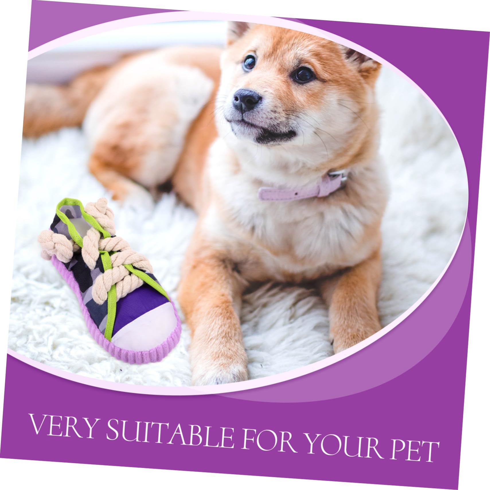ERINGOGO Jouet à Mâcher pour Chiens Qui Couinent, Pantoufle en Corde Résistante Violette, Taille Moyenne, Jouet Interactif pour Chiots et Chiens de Compagnie