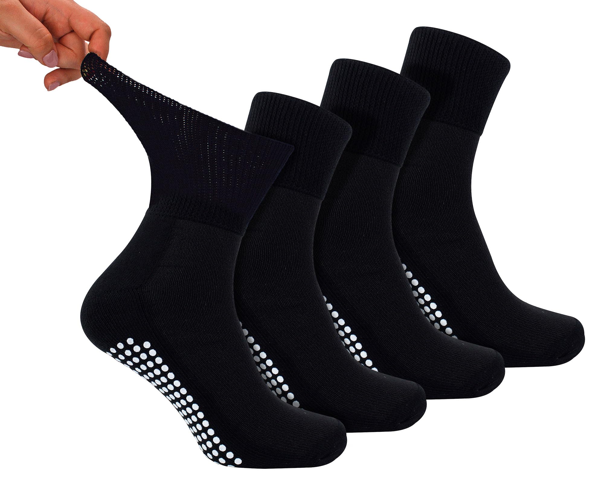 Dr.Socks 4 Pack Bamboo Diabetic Ankle Socks with Grips | Mens & Ladies | Extra Wide Socks for Swollen Feet & Legs (, Black)