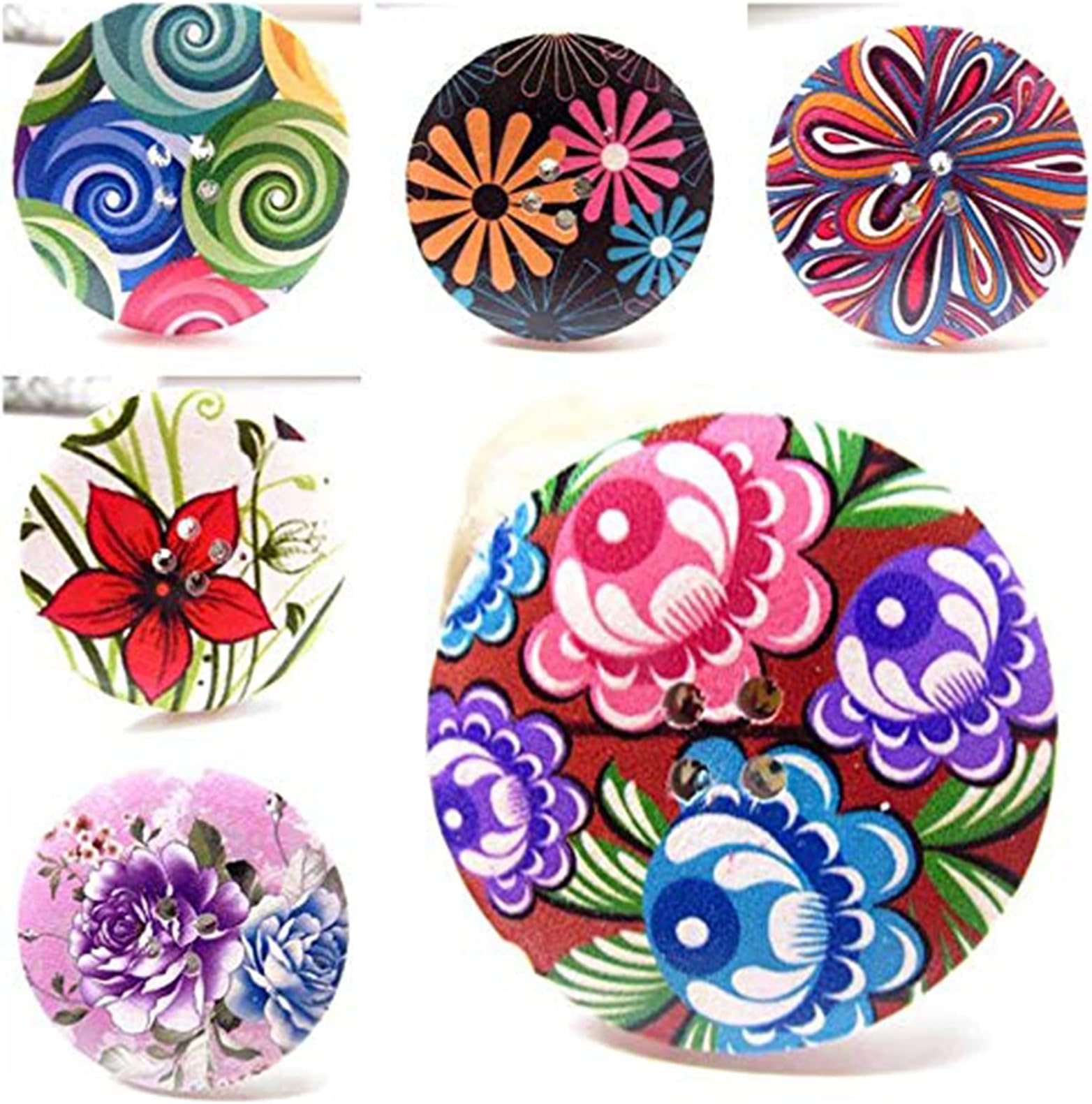 TimeSong Large Beautiful Flowers Wooden Buttons Mixed Pattern DIY 2 Hole Buttons for Sewing and Crafting 40mm (25pcs)