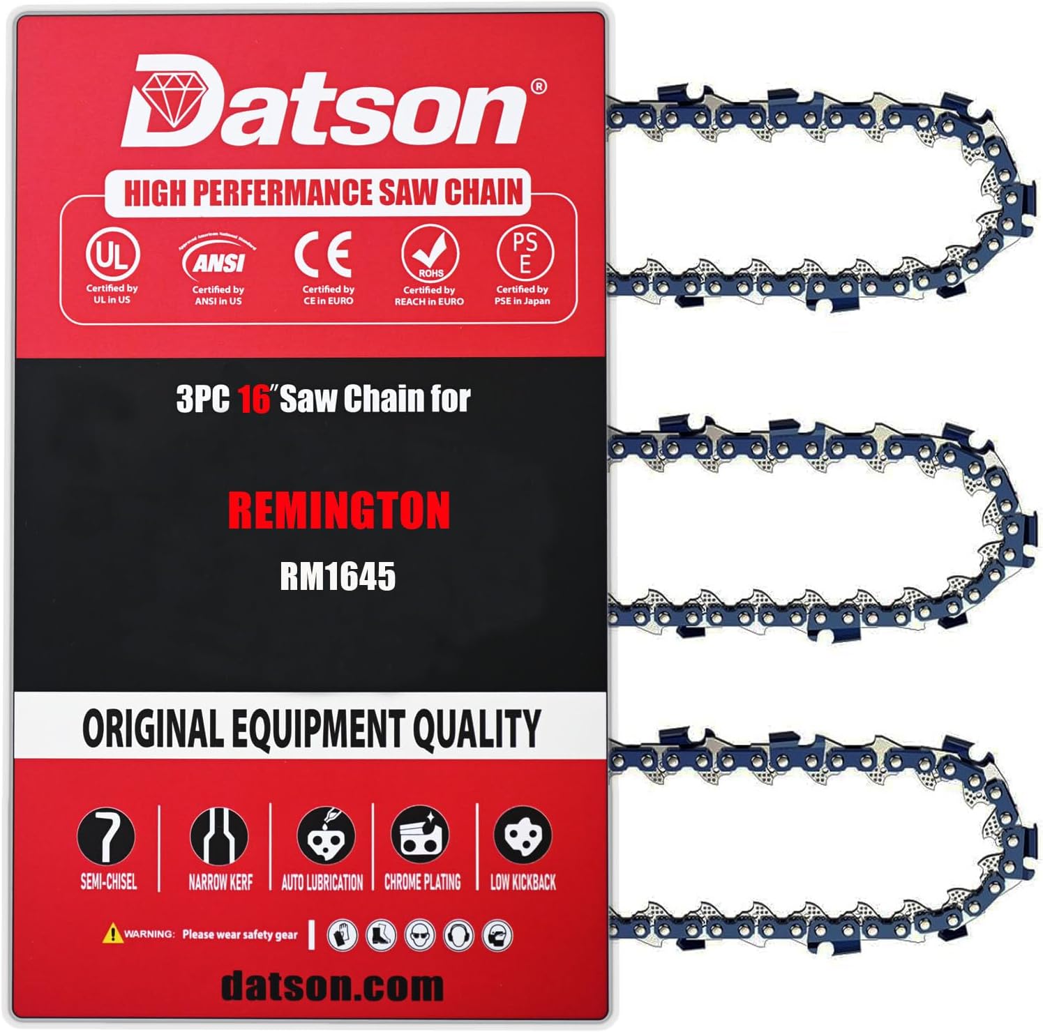 3PC 16 Inch Chainsaw Chain for Remington 091375-02S, 16" Replacement Chain for Remington RM1215U, RM1415A, RM1425, RM1632A, RM1635W, RM1645W, RM1840W 16 In. Chainsaw