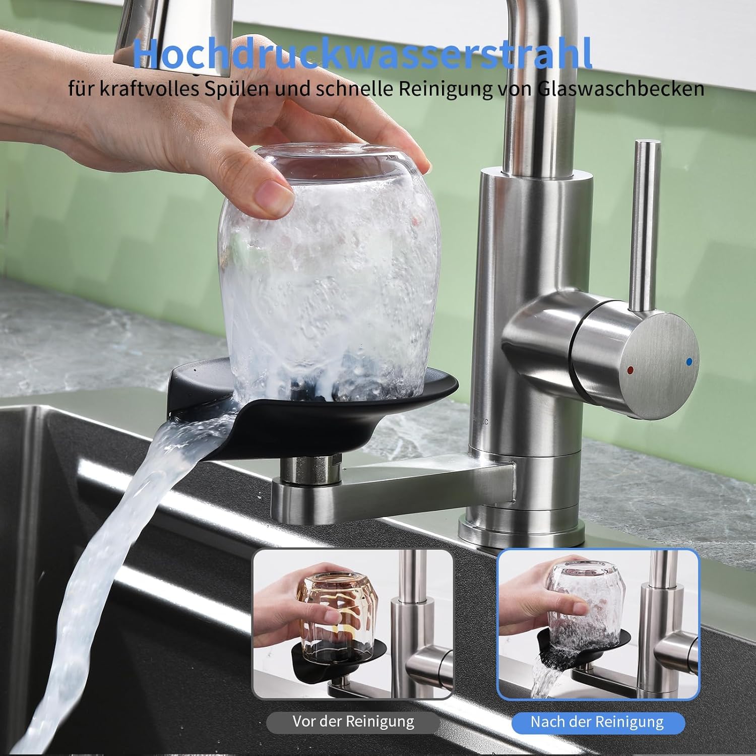 Grifo de Cocina Extraible con Lavavasos, 3 Modos, Torneira Cozinha | LakeBayMZC Grifos Cocina Fregadero Monomando con Lavatazas, 3 Chorros, Giro 360°, acero 304 Cepillado Cocina Bar Baño