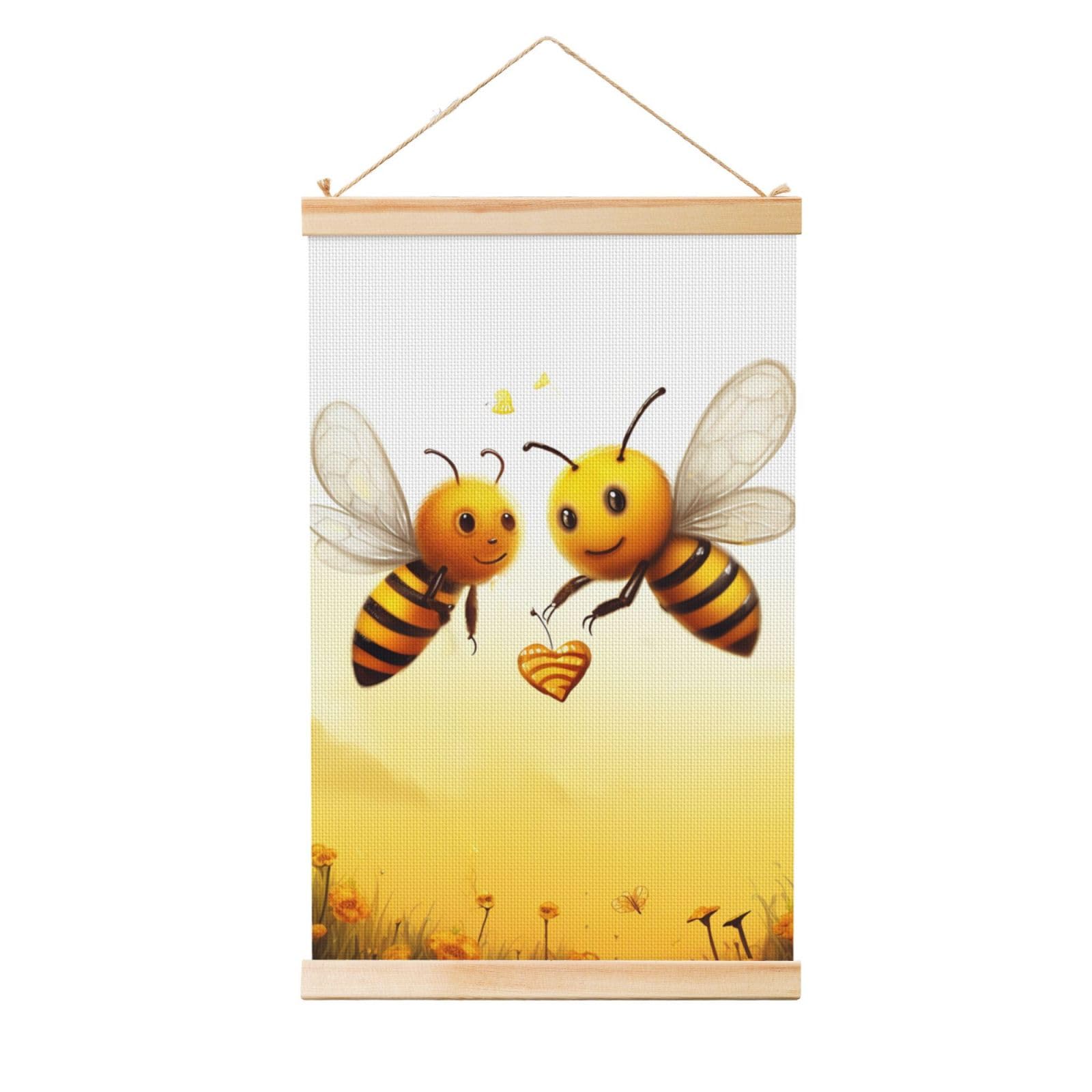 Bee Love Honey Posters Wooden Shaft Hanging Poster Canvas Prints Scroll Wall Art Painting Vintage Wall Banner Modern Artwork Decor for Home Decor Ready to Hang 16"x24"