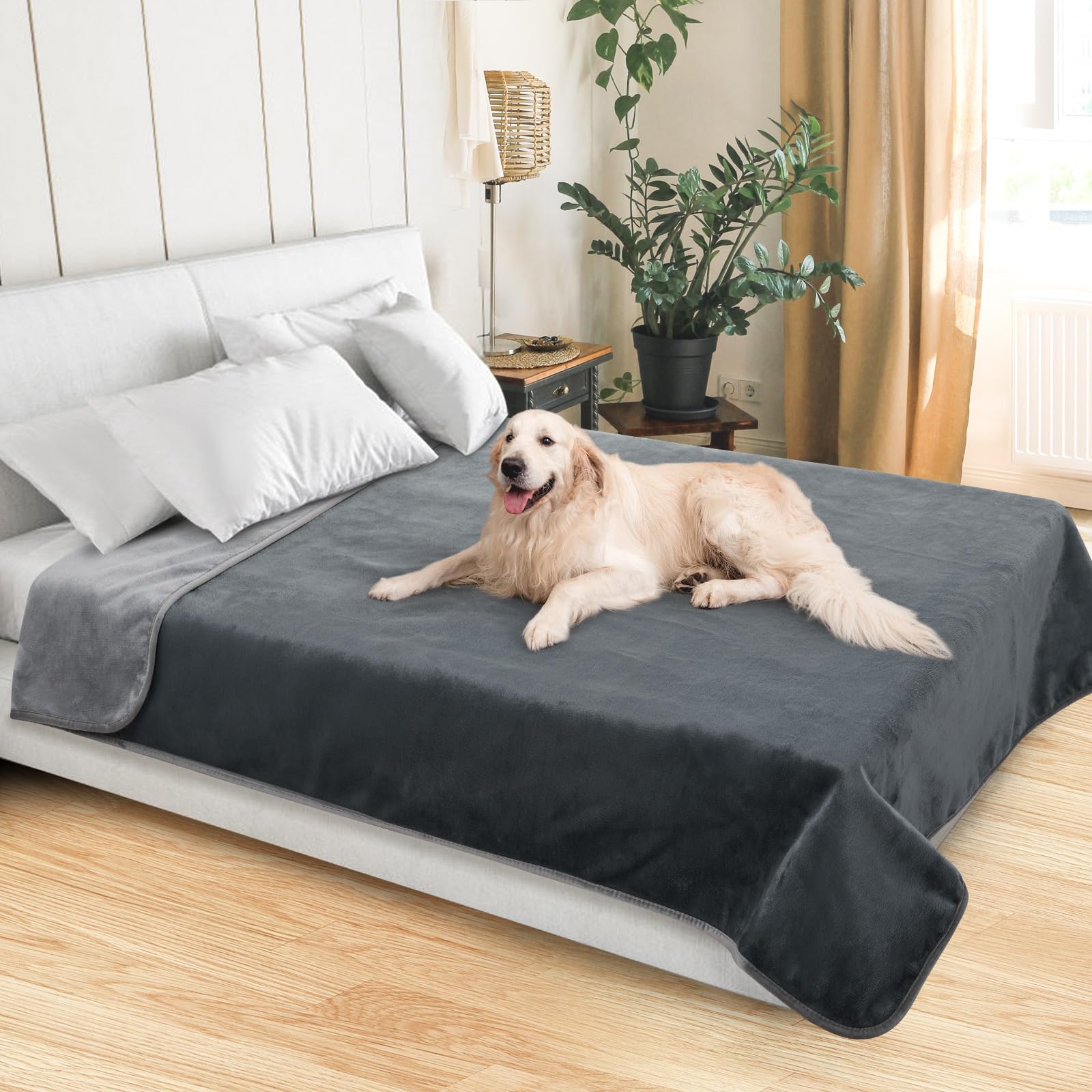 PICK FOR LIFE Manta impermeable manta de amor manta reversible de franela para perros manta de viaje para exteriores para sofá cama asiento de coche gris, 203 x 229 cm