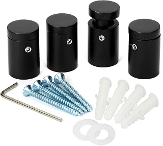 TOPNIKE Side Clamp Standoffs 3/4" x 1" Black Aluminum, Edge Grip Standoffs for Glass, Burglarproof Sign Standoff, Standoffs Hardware, for Acrylic, Glass, PVC, Glass Panel with 2pcs Spacers, Pack of 4