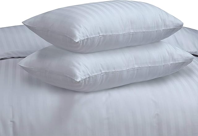 Indus Textiles 100% Egyptian Cotton Satin Stripe 300 Thread Count Luxury Hotel Quality - White - 2 King Standard Pillow Cases ONLY