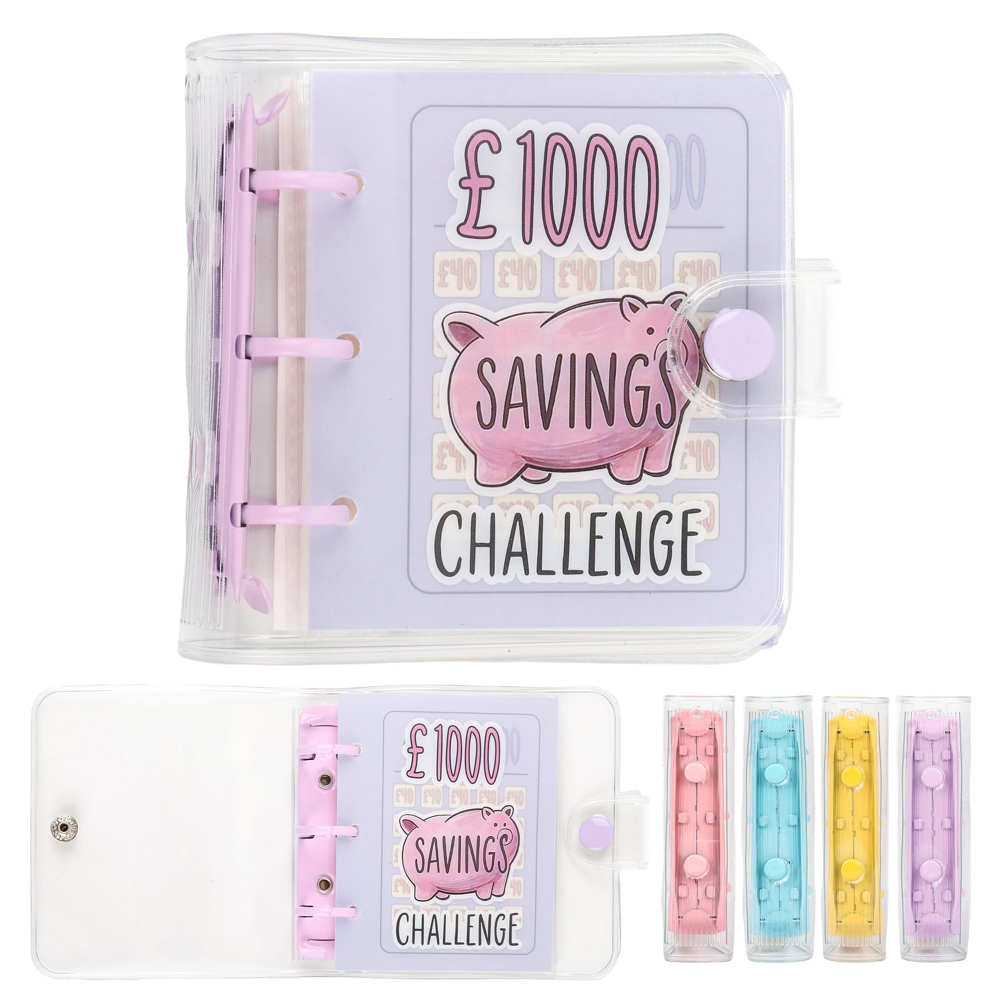 Mafeigu Mini Money Saving Binder with 25 Envelopes, ￡1000 Savings Challenge Book, Portable for Budgeting Cash Planner,School Class Prize Gift (Purple, ￡1000)