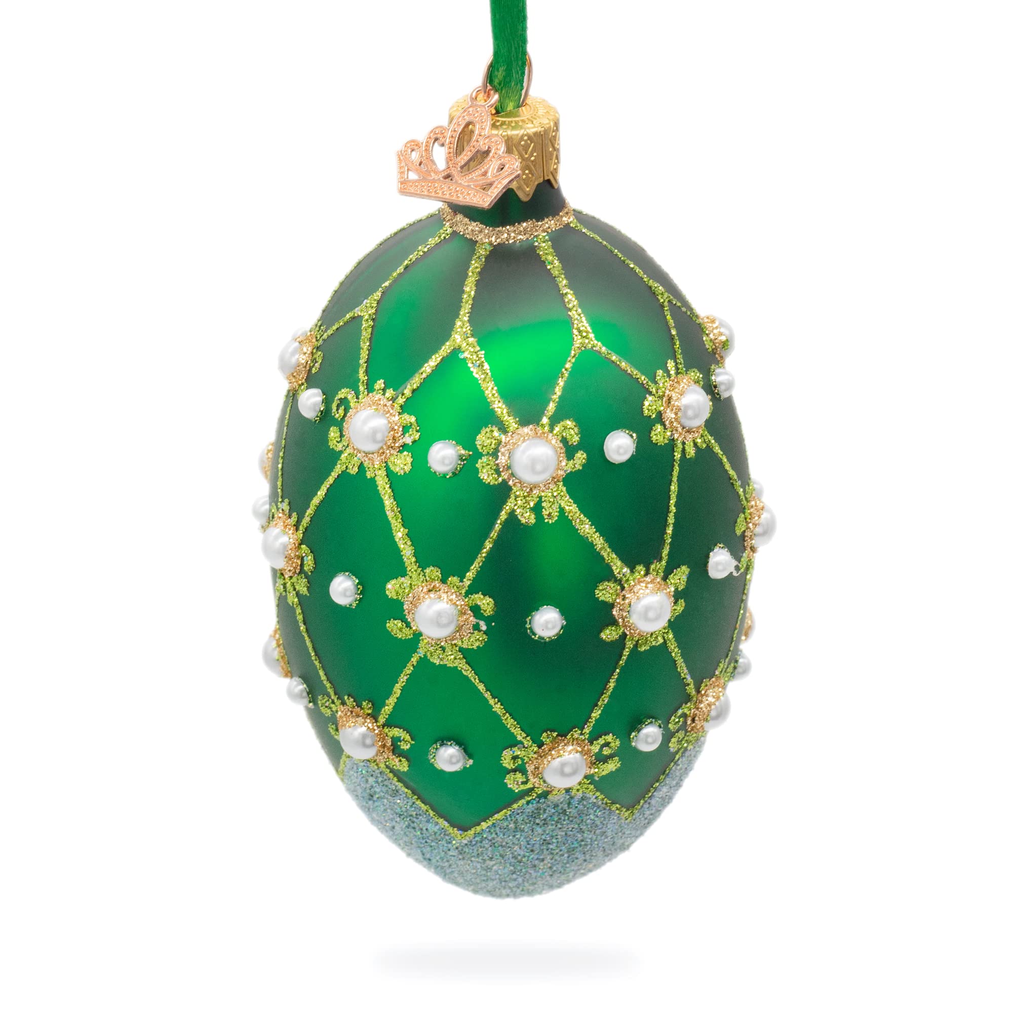 BestPysanky Perle su traliccio verde uovo ornamento 10 cm