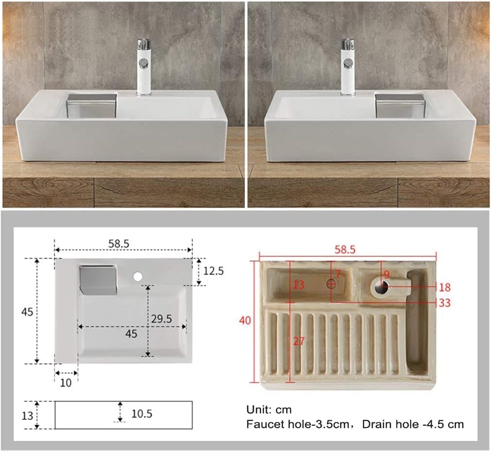 Umywalka Nablatowa Ceramiczna, Nowoczesna Umywalka Ceramiczna, Biała Umywalka Nablatowa Z Niewidocznym Odpływem I Przelewem, Do Łazienki, Biura, Hotelu,B