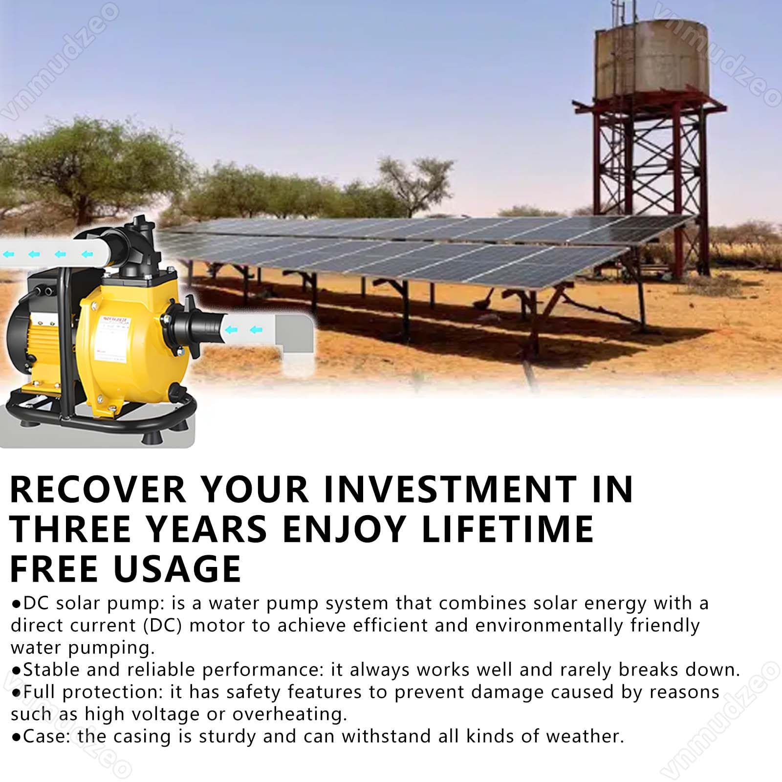 Bomba solar para pozo profundo, 48 V 72 V CC, flujo de 6 m³/h, cabezal de 98 pies, para riego de ganado y llenado de tanques, 800 W