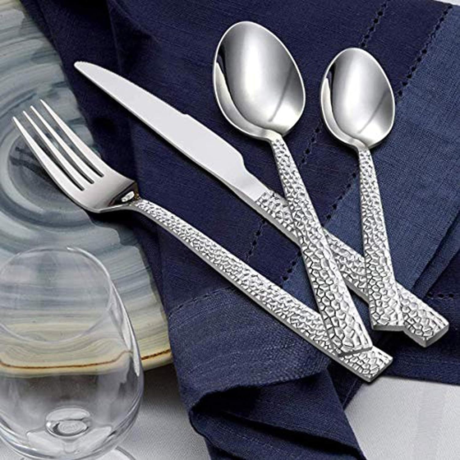 HaWare Set di posate in acciaio inox, 60 pezzi, con coltello, forchetta, cucchiaio, posate per 12 persone, impugnatura a martello, posate da tavola per casa, feste, hotel, ristorante, lucidate e
