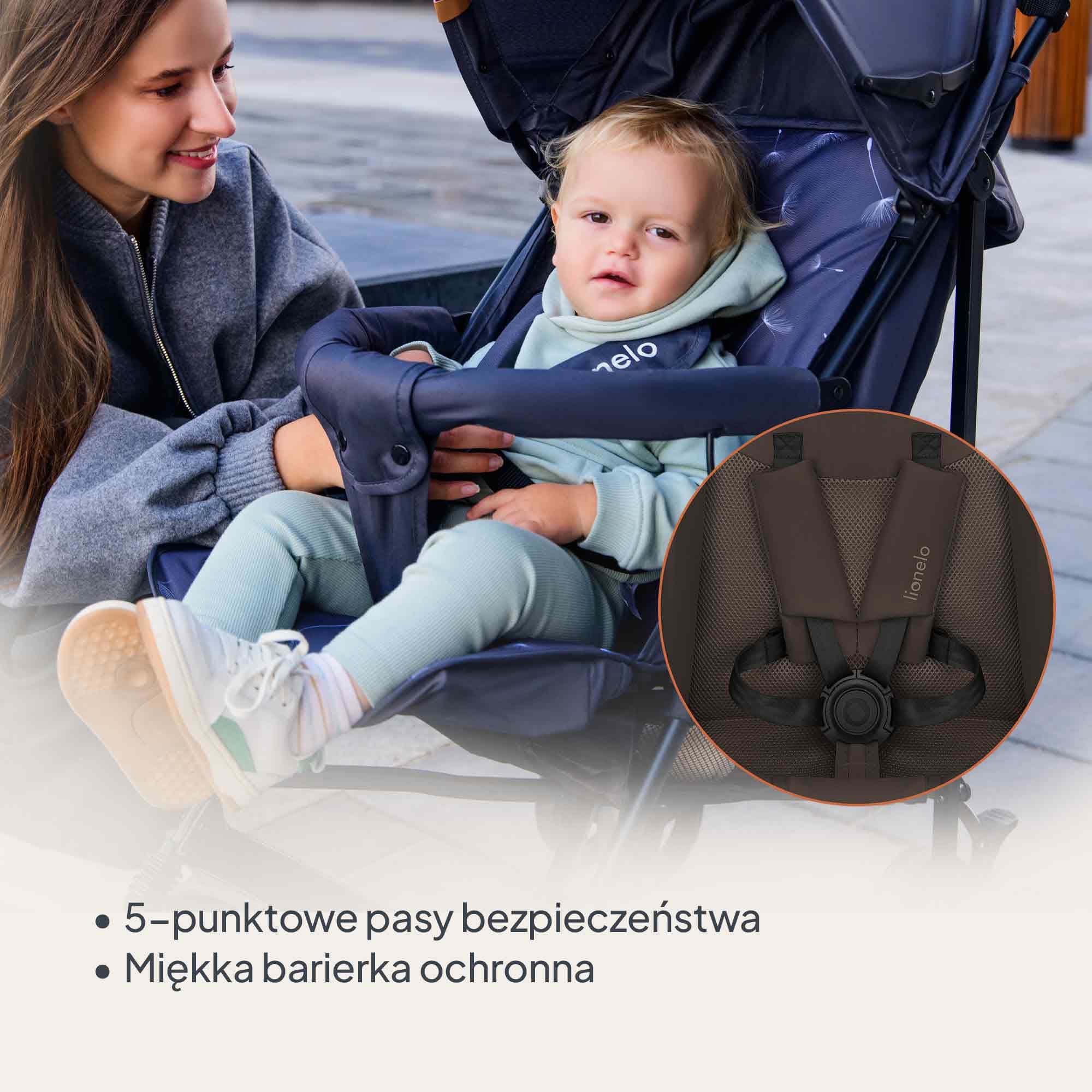 LIONELO Spacerowy Wózek Dziecięcy Elia do 15 kg od 6 m do 3 lat Składany Podróżny Lekki 7 kg, Funkcja Leżenia, Kompaktowy, Duża Budka, Kosz Zakupowy, Moskitiera