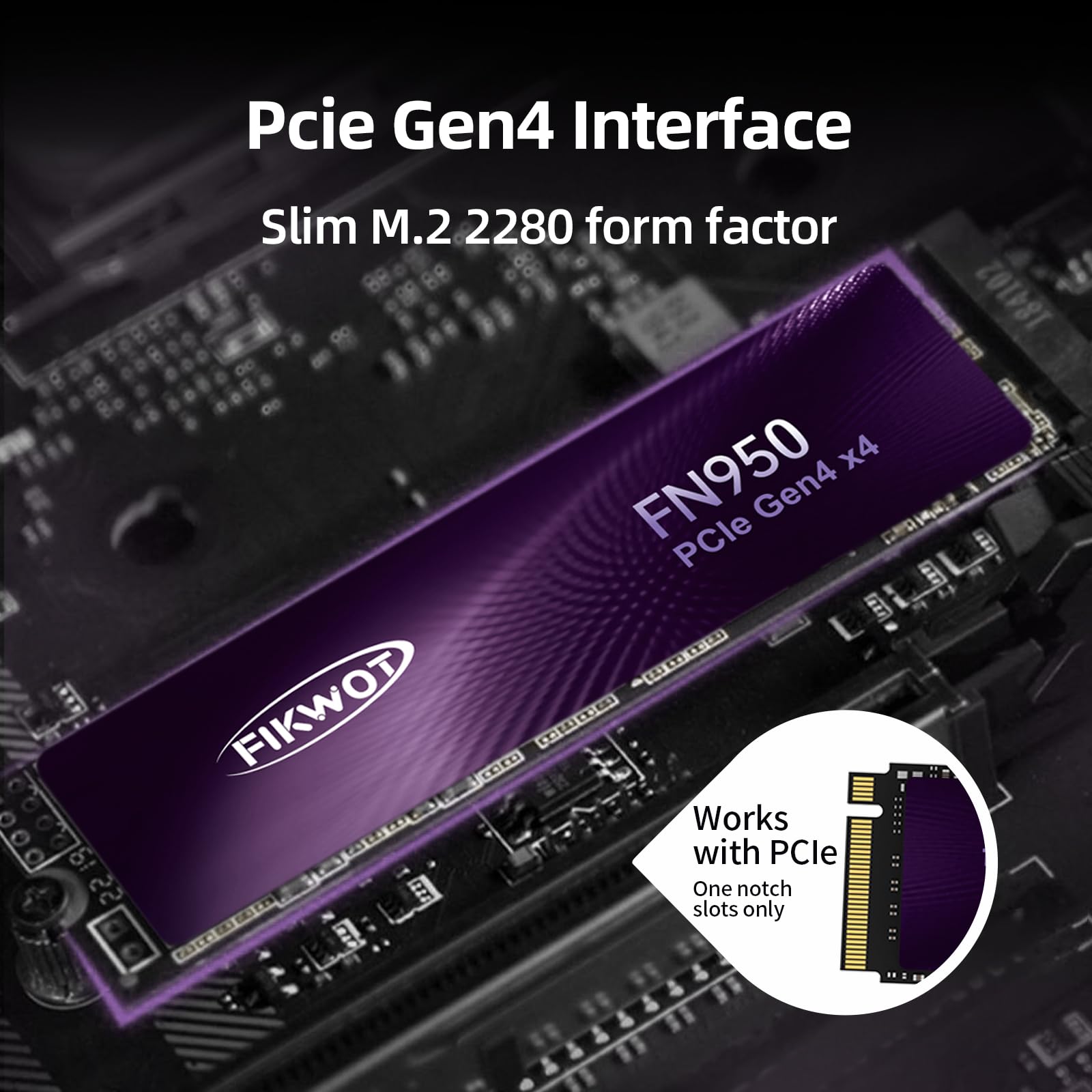 Fikwot FN950 SSD NVMe de 2 TB PCIe Gen4x4 M.2 2280, lectura de hasta 4800 MB/s, configuración de caché SLC, unidad interna de estado sólido para laptop PS5 de escritorio