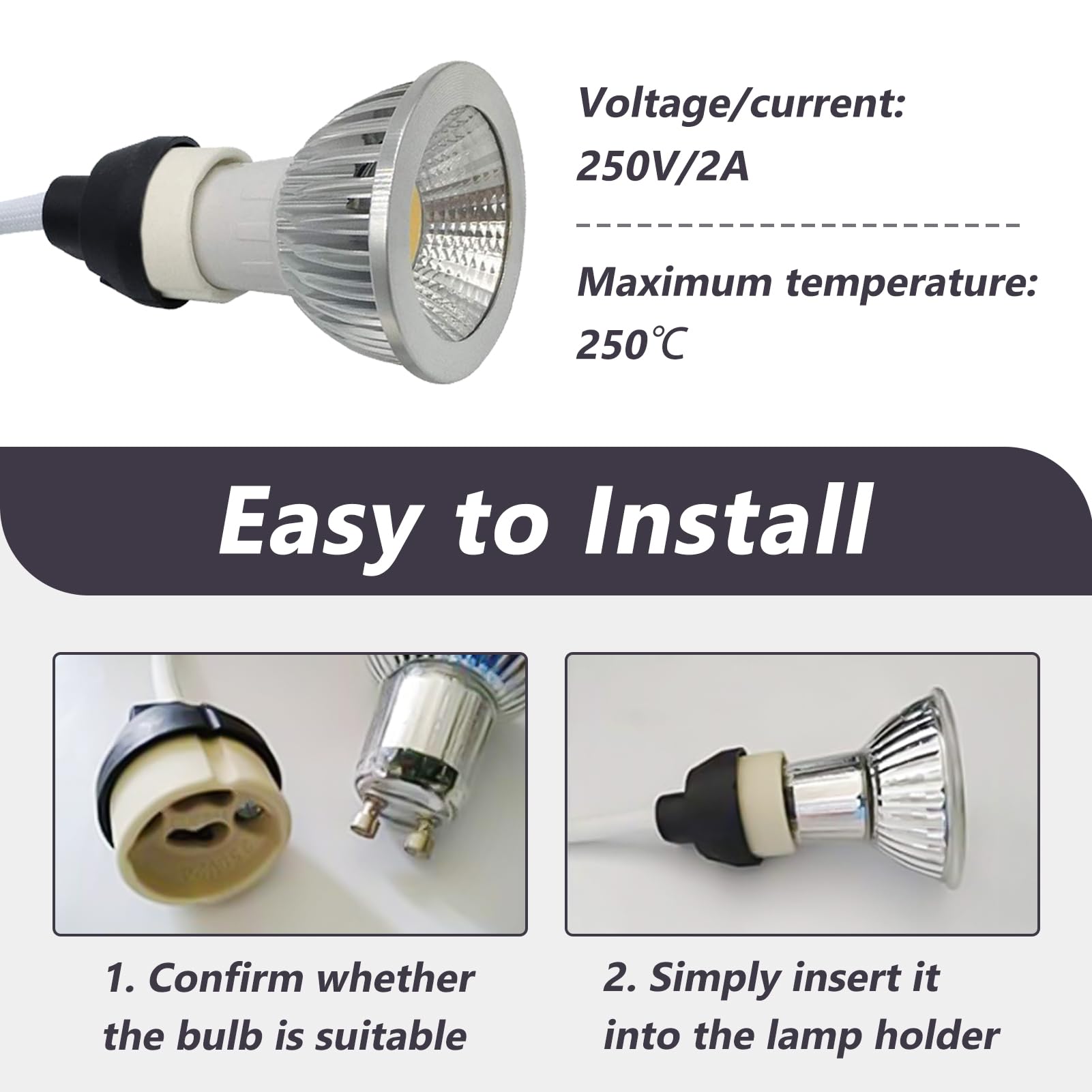 8 Pack GU10 Lamp Holders 2A 250V, GU10 Ceramic Lamp Bases with Terminal Box Socket for GU10 LED - Image 4