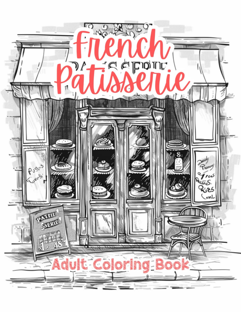 French Patisserie Adult Coloring Book Grayscale Images By TaylorStonelyArt: Volume I (Artful Designs for Healing)