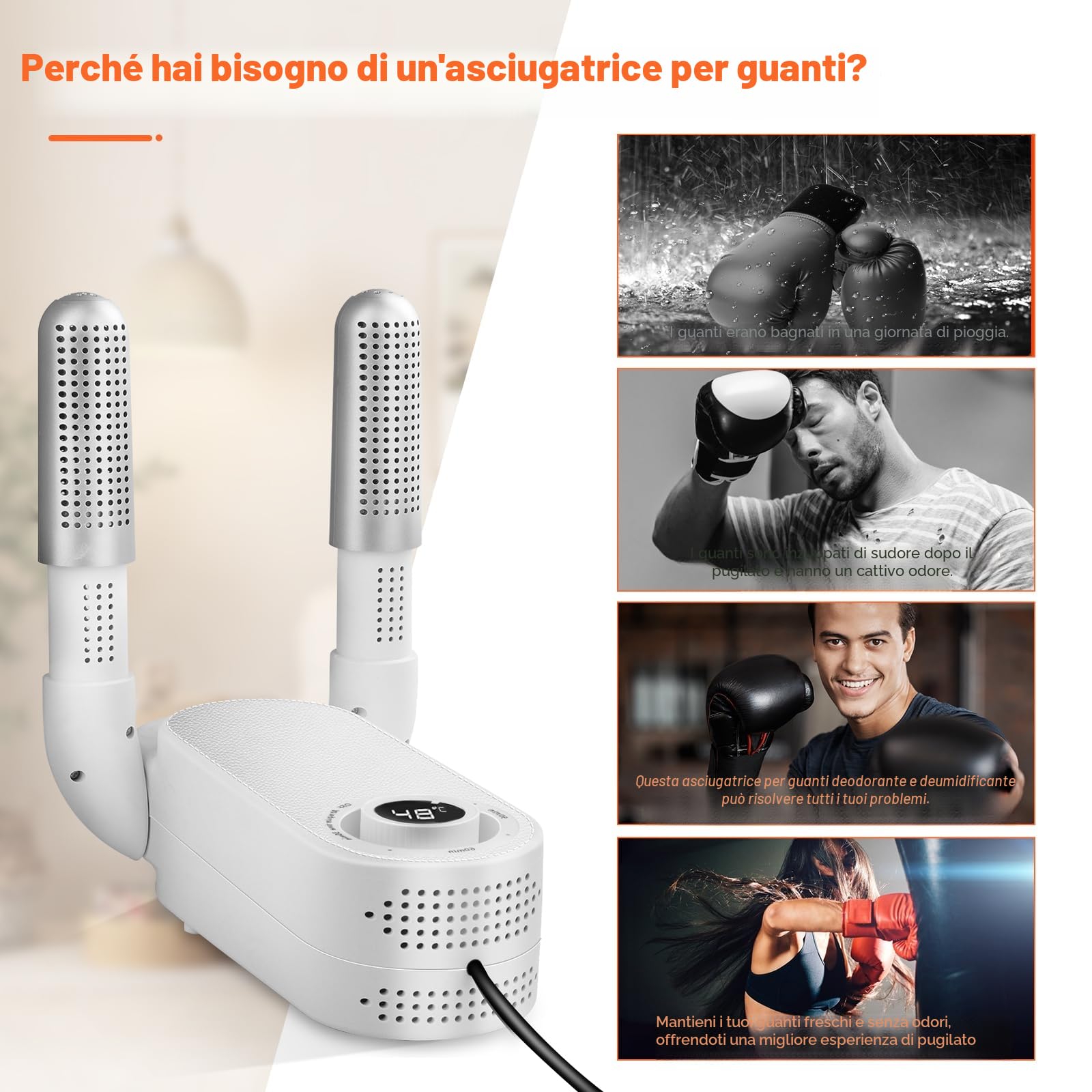 Asciuga Guantoni da Boxe, Asciuga Scarpe, Asciuga Stivali con Timer Intelligente, Design Pieghevole e Asciuga Scarpe Elettrico ad Asciugatura Rapida, Elimina Efficacemente gli Odori (Spina UE)