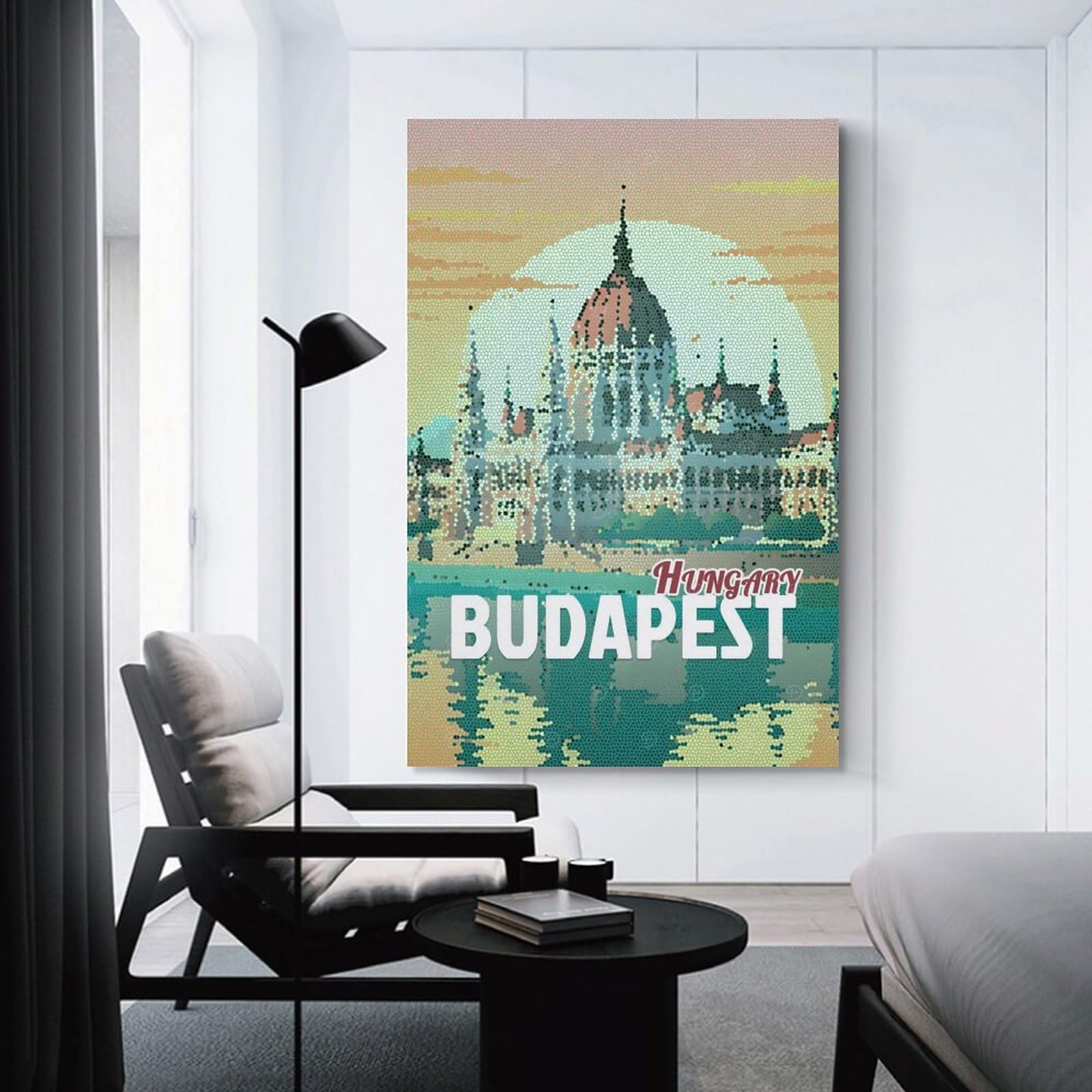 Junmoney Decorative Canvas Print Budapest Hungary Mosaic Travel, 24x36inch(60x90cm), for Living Room, Bedroom Or Home Office, Home Decor Gift with Stylish Appeal