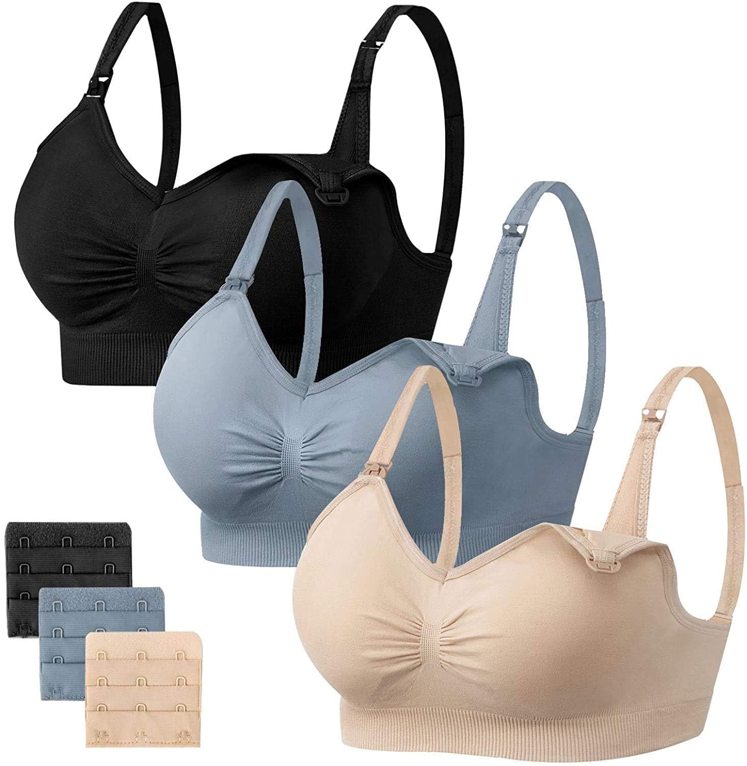 HBselect 3 Pcs Schwangerschafts Still BH Nahtloser Still-BH mit zusätzlichen BH-Verlängerungen Stillen und Schlaf Ohne Bügel für Damen