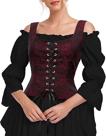 Century Star Corset Tops for Women - Renaissance Costume Pirate Medieval Floral Top Ren Faire Vest Victorian Plus Size Bodice