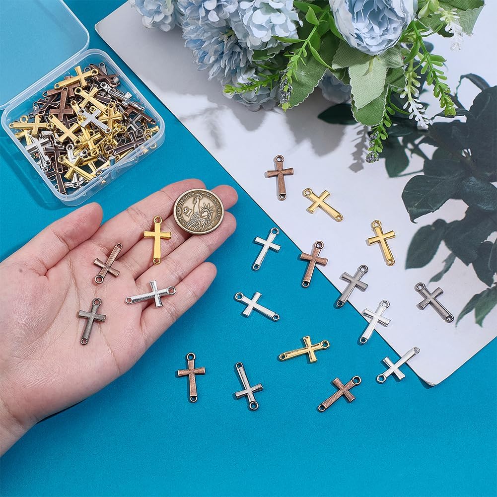 PH PandaHall 80pcs 4 Colors Cross Pendant Links Metal Cross Charms Connectors Double Loop Crucifix Charm for Rosary Prayer Easter Jewelry Making DIY Crafts Necklace Earring Bracelet - Image 3