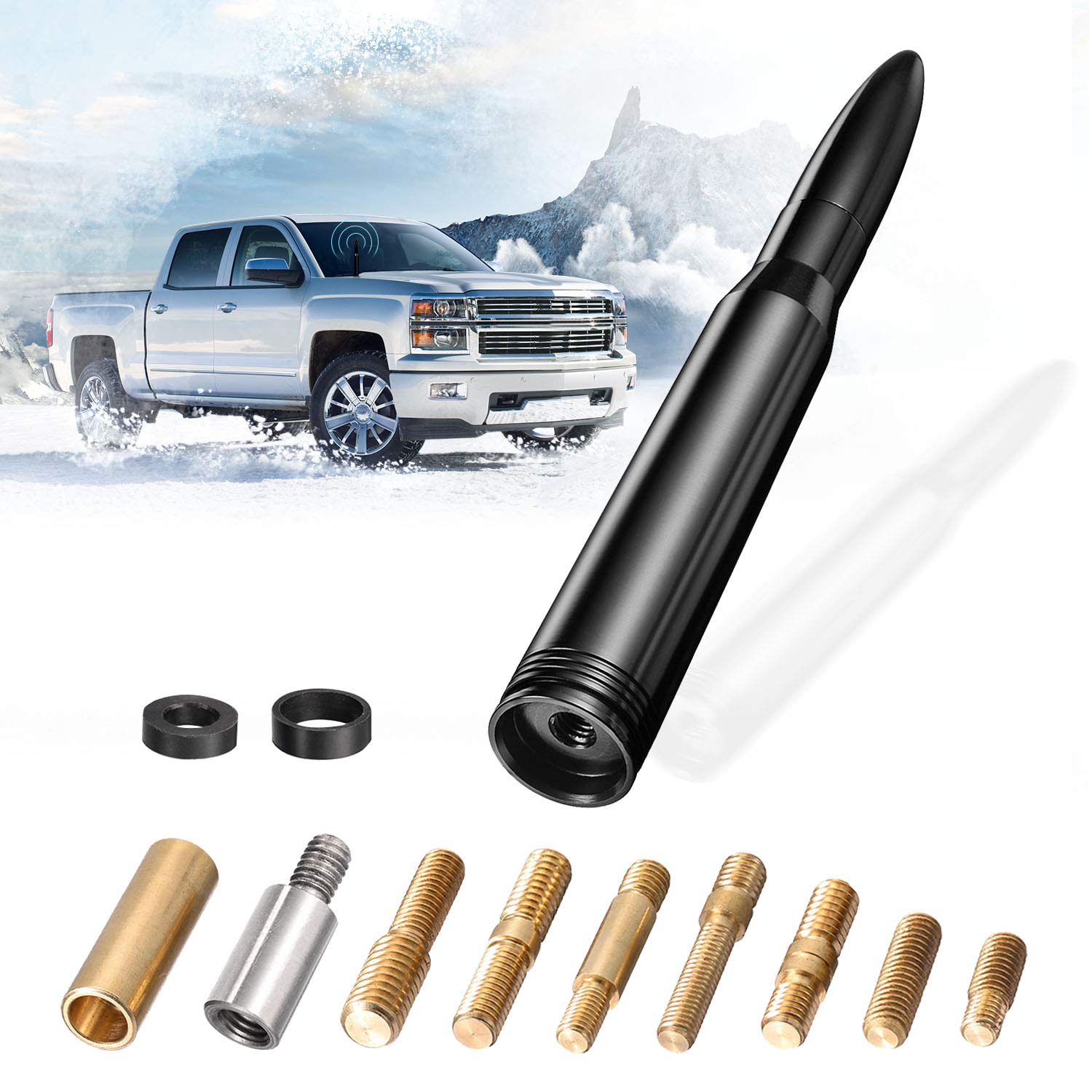 Blue Bullet Antenna For GMC Sierra & Chevy Silverado – 5.45 Inch Aluminum AM/FM Fender Mount Antenna 6 thumbnail image