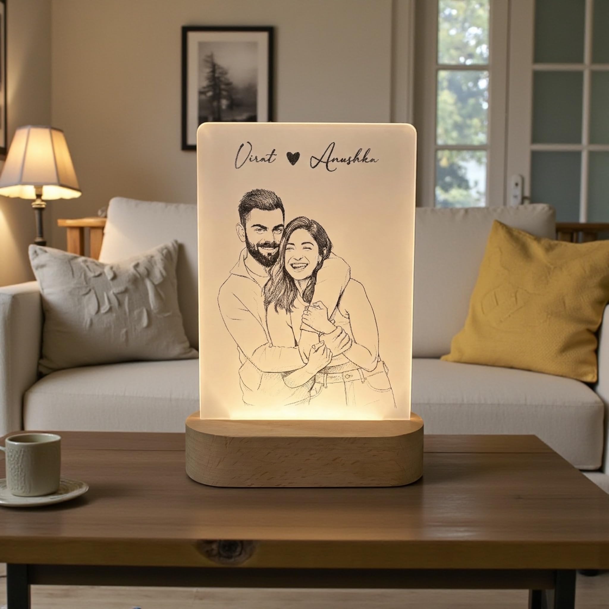 Izels Personalized Name & Photo LED Night Lamp with Rectangular Wooden Base. Valentine’s Day Customised Gift for Girlfriend, Boyfriend, Wife, Husband | Home Décor, Wedding, Anniversary, Birthday