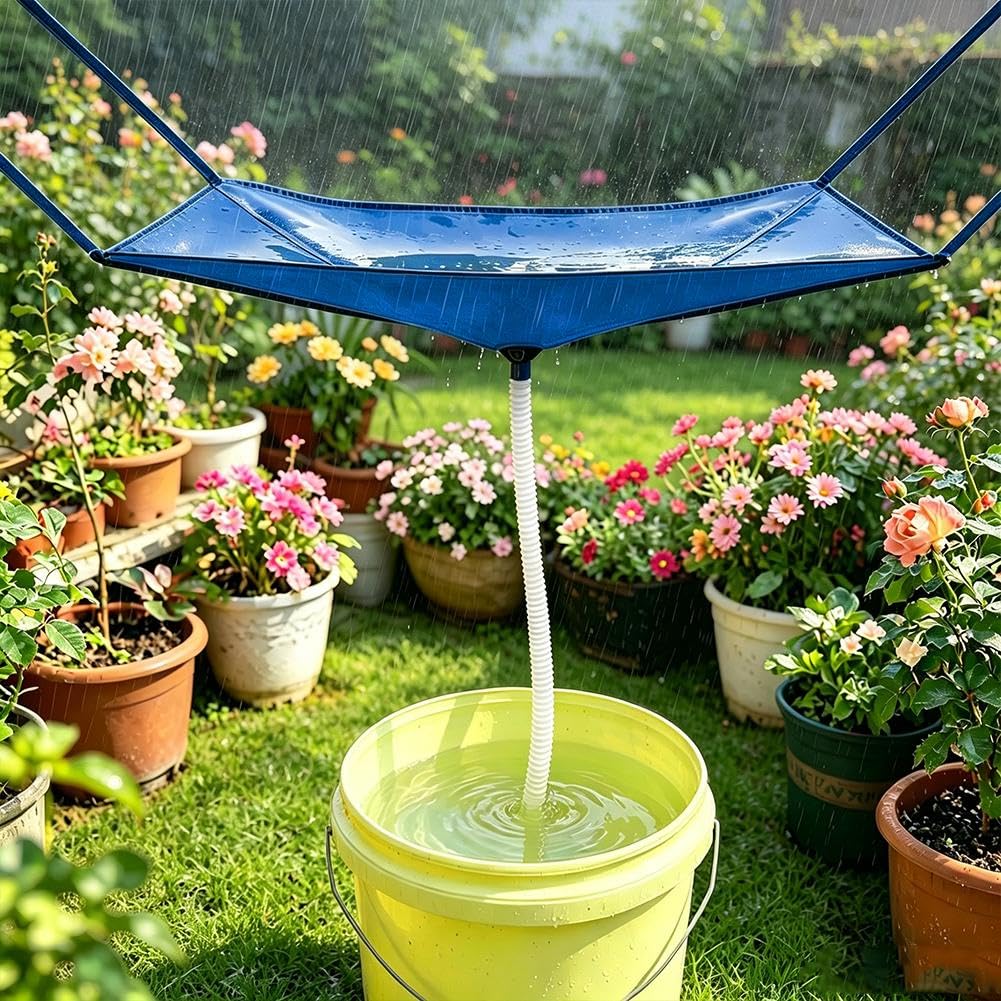 Rain Collector for Garden, RainWater Collector with Hose, Waterproof Ceiling Rain Catcher with Drainage System, Outdoor Rainwater Collection Kit for Lawn Backyard Garden Balcony Camp
