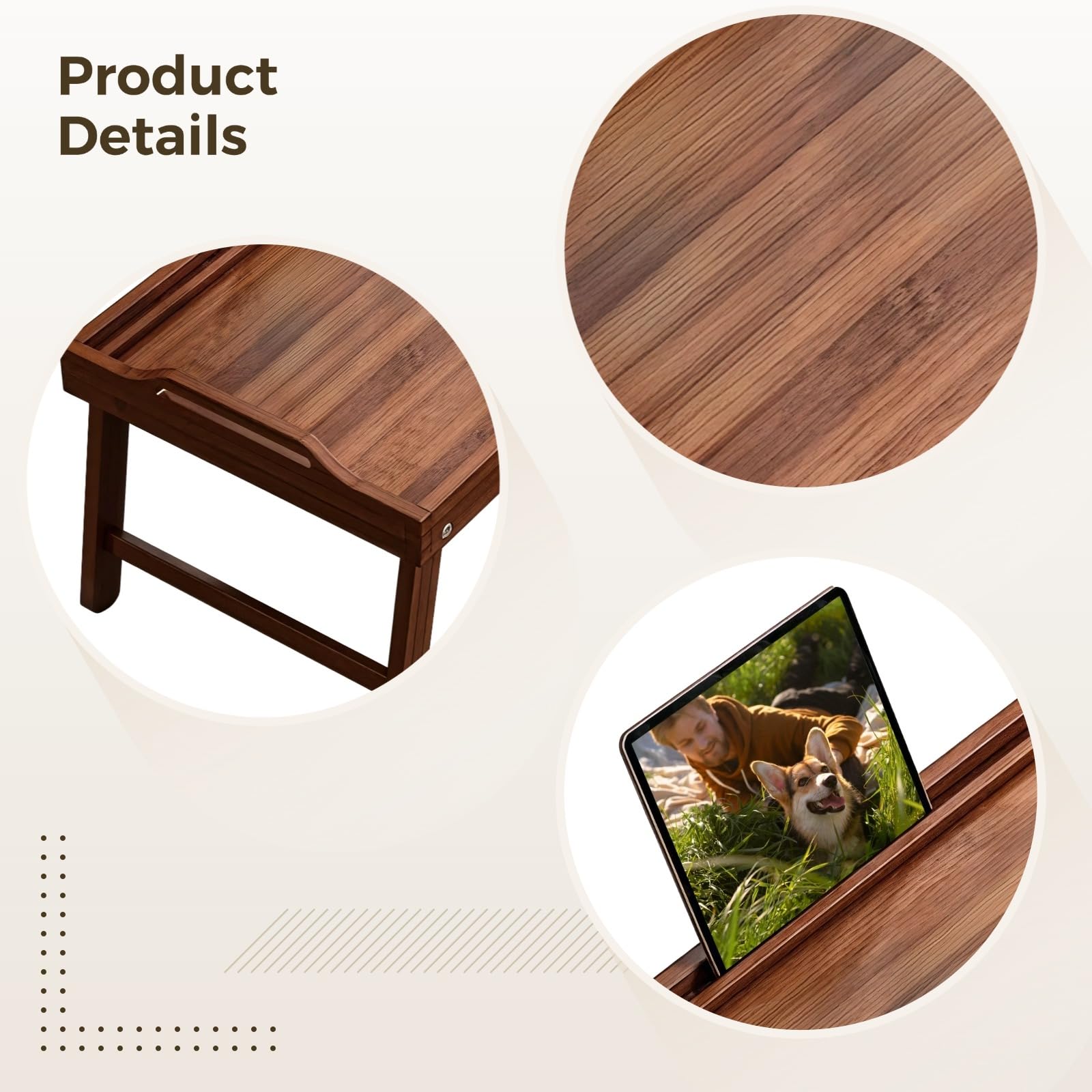 Plateau de lit pliable en bois avec bords surélevés pour canapé, baie vitrée et bureau