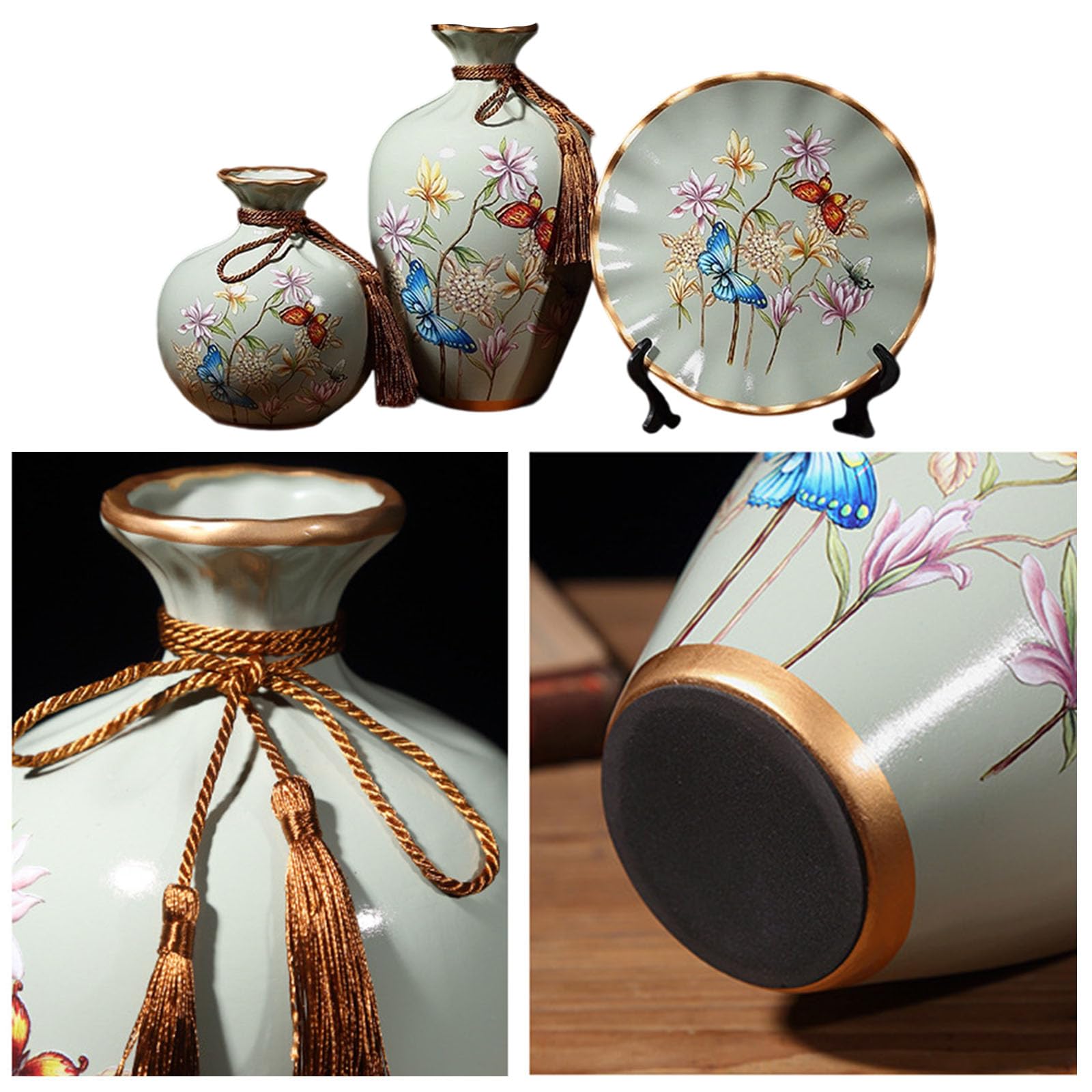 Zeitgenössisches 3-teiliges Set aus dekorativen Vasen und Tabletts, Keramik Übertopf, Couchtisch Mittelstücke, Hochzeitstag Geschenk, Keramikvasen für Blumenarrangements