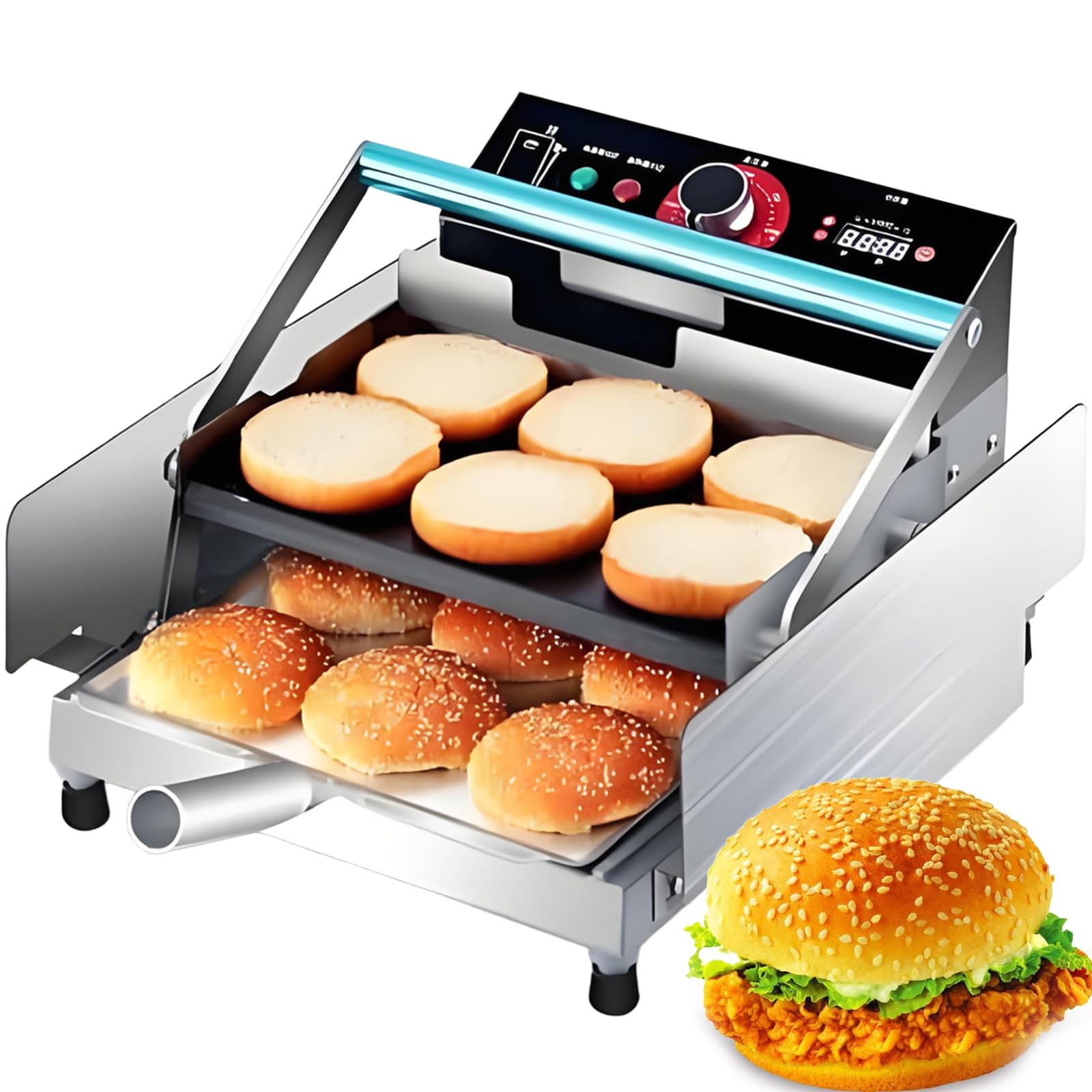Opiekacz Do HamburgeróW 750 W 2000 W - Inteligentne Sterowanie, Timer 0-3 Minuty, Regulacja 50-300°C, Do Restauracji I BaróW 12Burger