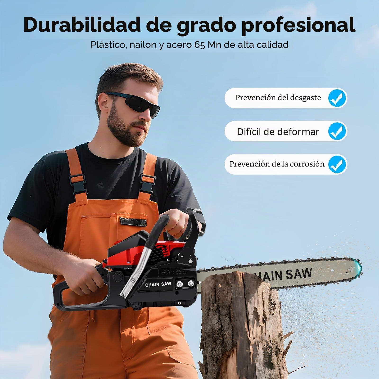 Motosierra de Gasolina 18 Pulgadas 58CC 4.4HP con Motor de 2 Tiempos para Cortar Madera