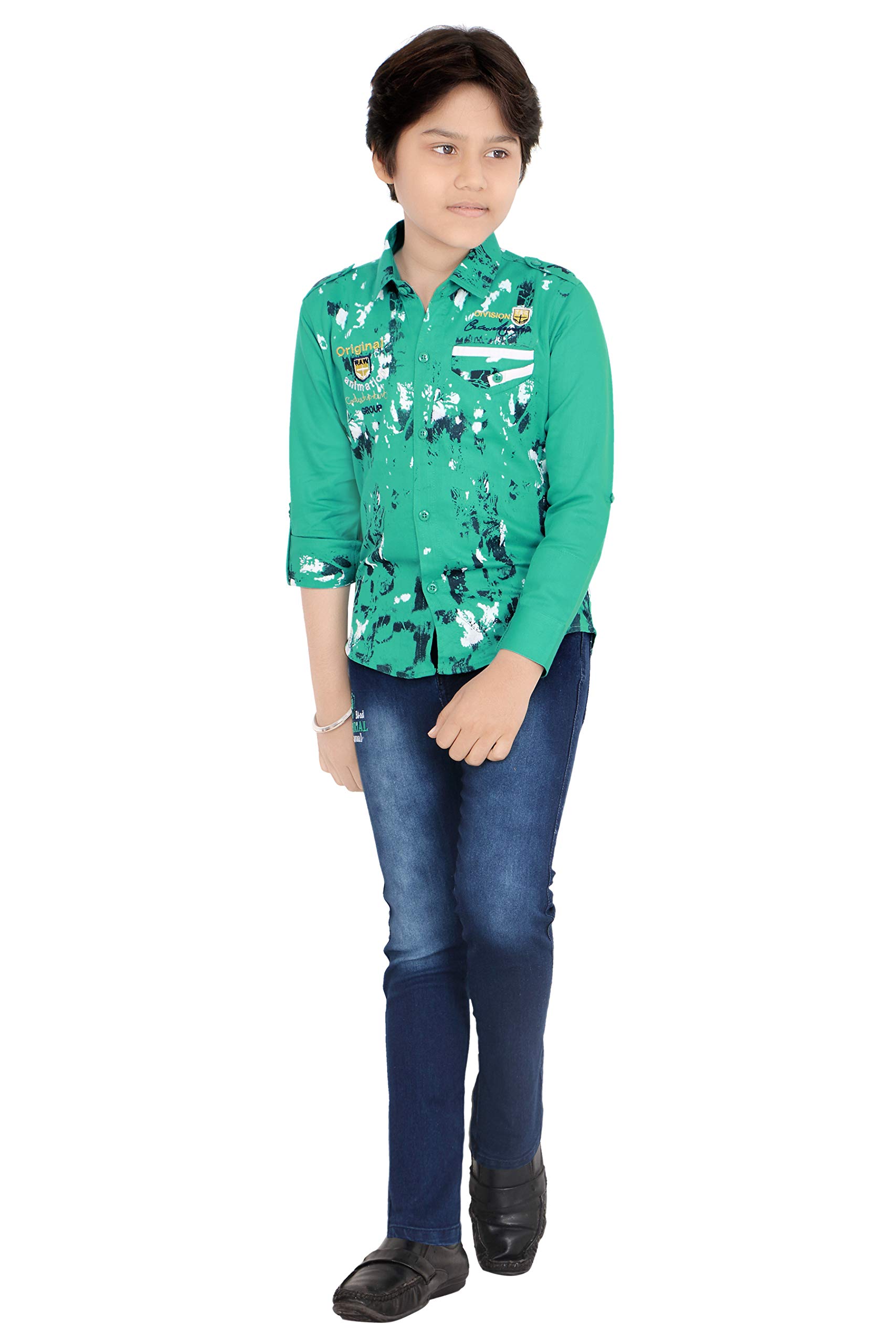 Z&G Printed Green Shirt and Jeans for Kids Boys