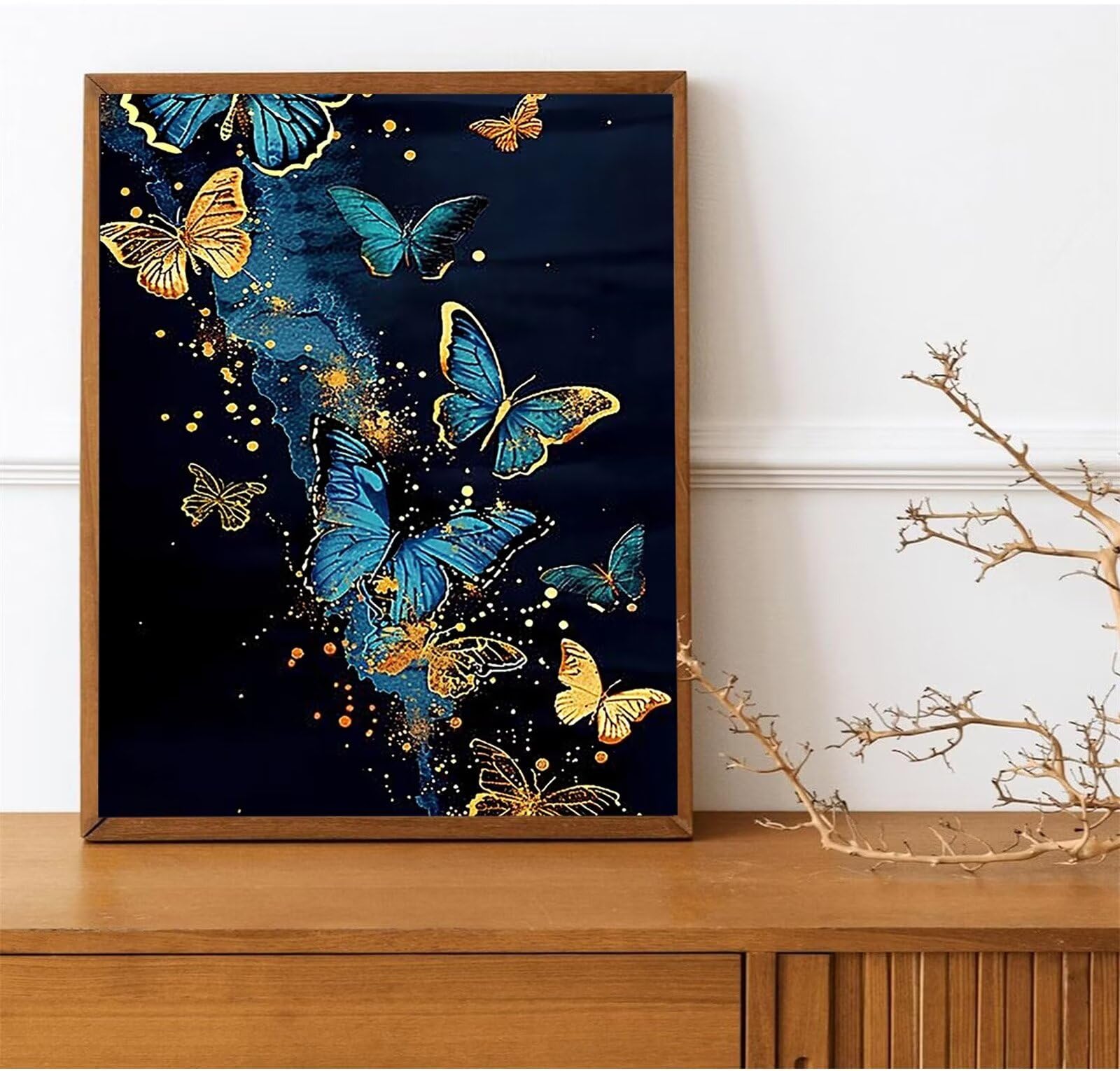 Peepezo Malen Nach Zahlen für Malen Nach Zahlen Erwachsene und Kinder Anfänger Kaskade Gemälde Schmetterlinge DIY Handbemalte Kits Acrylpigment Kunstwerk 60x80cm (mit Rahmen)